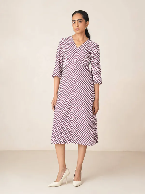 Turner Printed Faux Button Midi Dress-WINE sold by Salt Attire