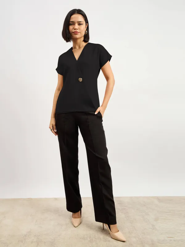 Brogia Overlap Embellished Top-Black sold by Salt Attire