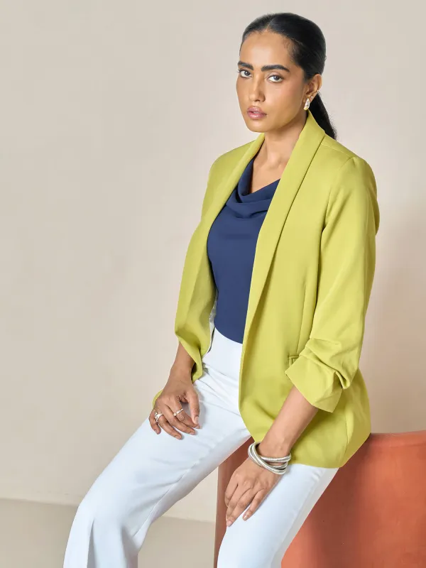 Spunky Ruched Sleeve Blazer-Lime sold by Salt Attire