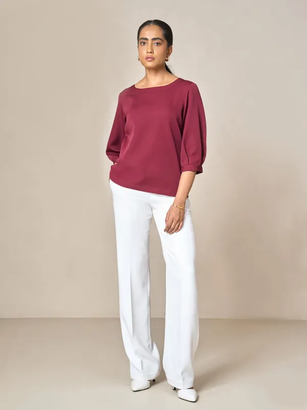 Illusion lantern sleeve top-Wine sold by Salt Attire
