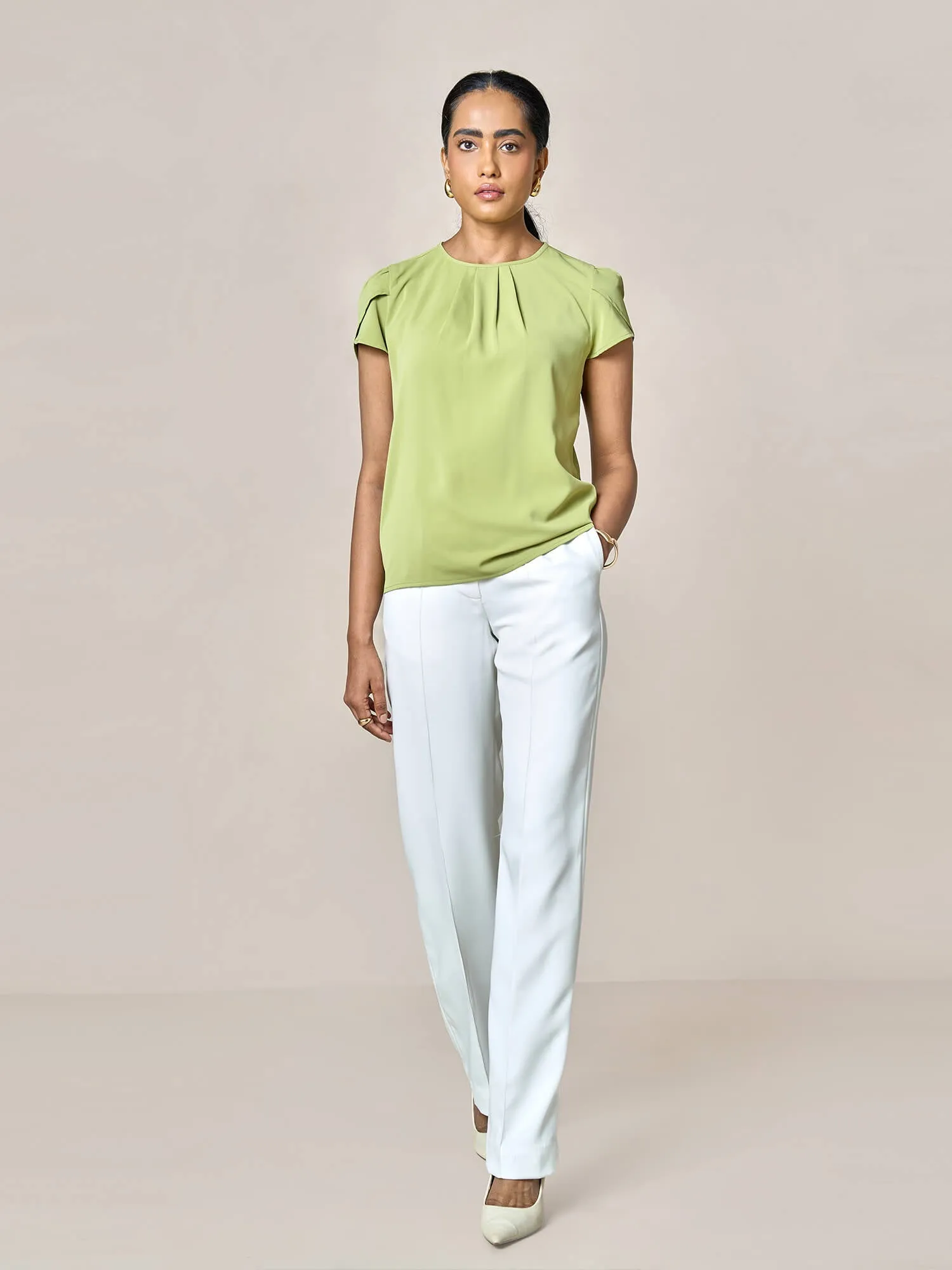 Tazia Front Pleat detail top-Green sold by Salt Attire product image thumbnail 4