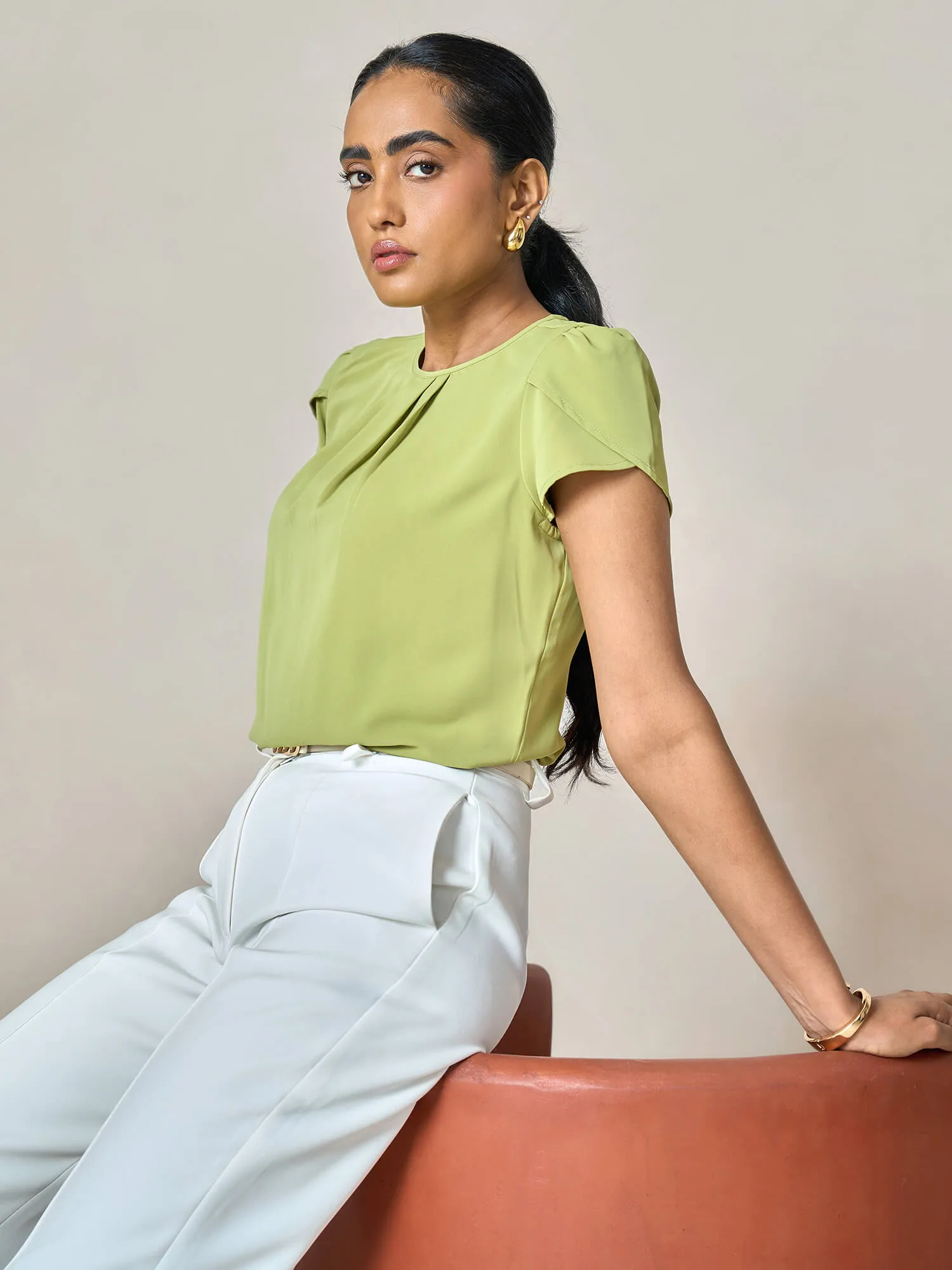 Tazia Front Pleat detail top-Green sold by Salt Attire product image thumbnail 5