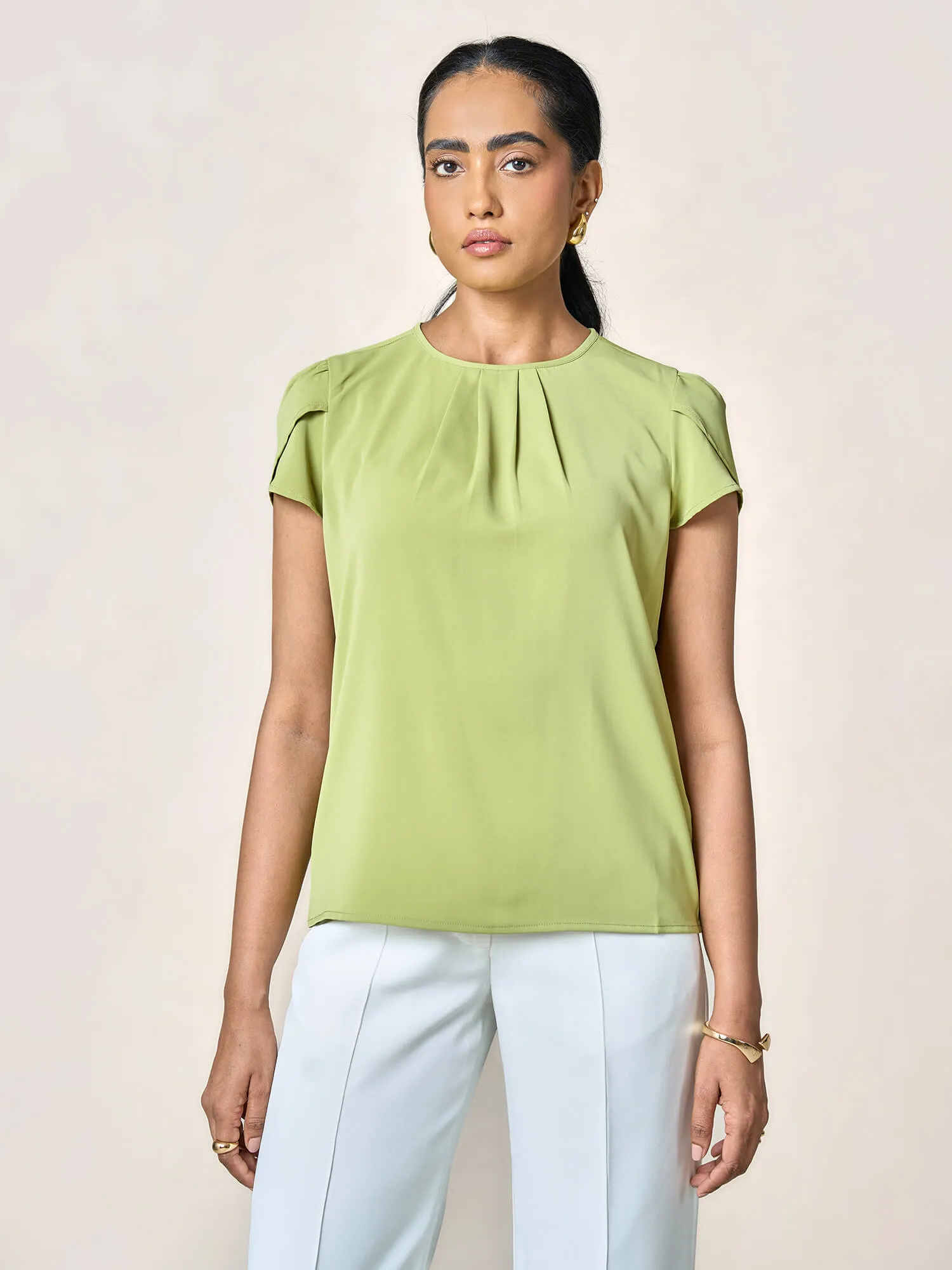 Tazia Front Pleat detail top-Green sold by Salt Attire product image thumbnail 2