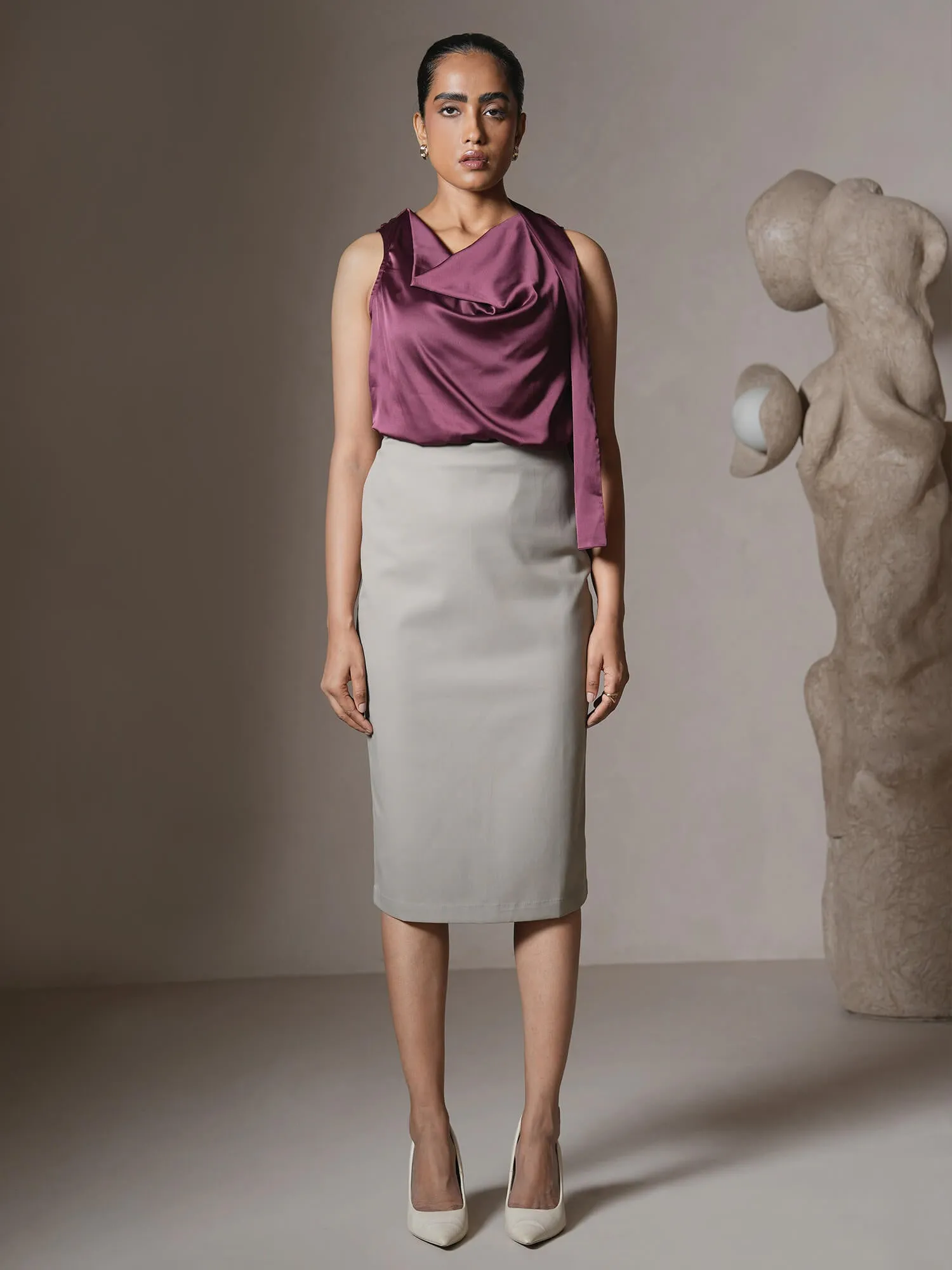 Kinsey Midi Length Pencil Skirt-Grey sold by Salt Attire product image thumbnail 3