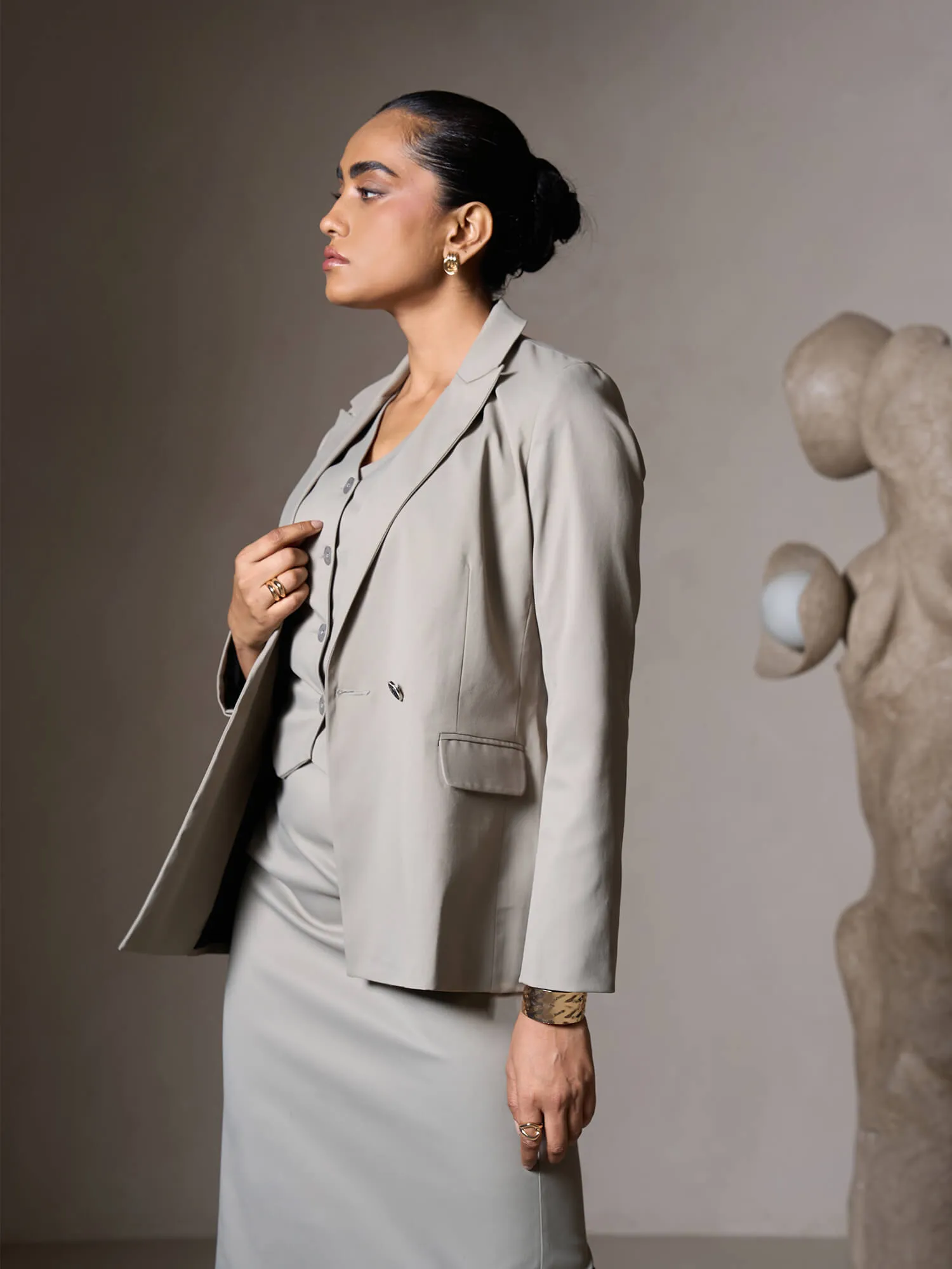Jaren Double Breasted Blazer-Grey sold by Salt Attire product image thumbnail 4