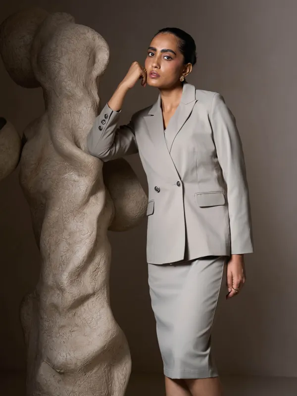 Jaren Double Breasted Blazer-Grey sold by Salt Attire