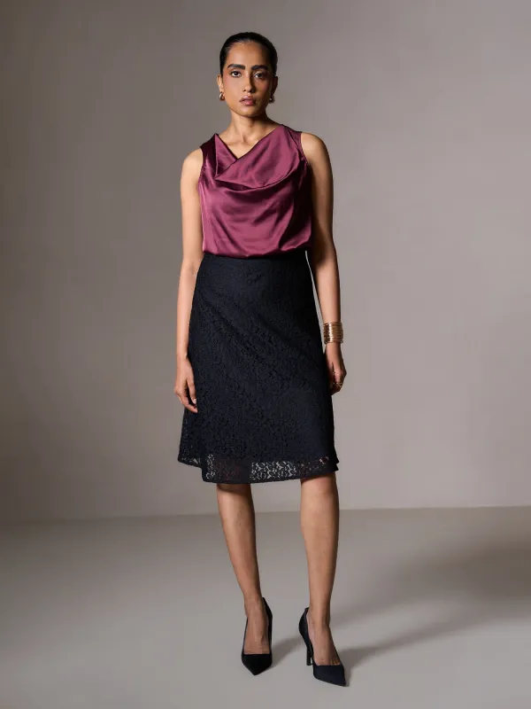 Katie A-line Lace Skirt-Black sold by Salt Attire