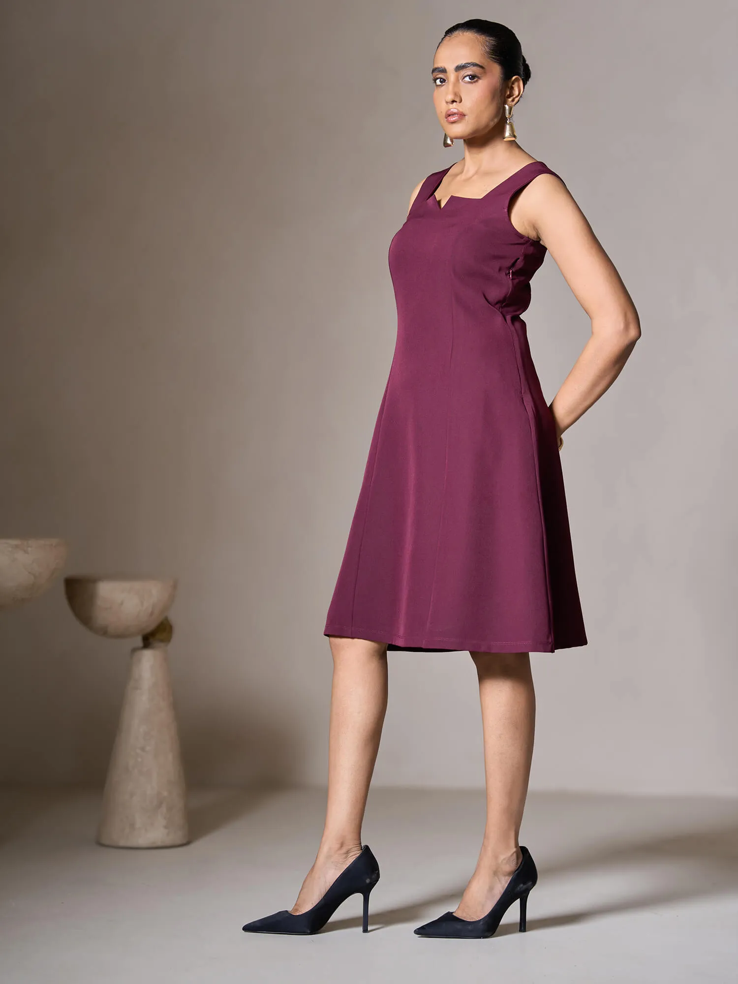 Candace Sleeveless A-line Dress-Wine sold by Salt Attire product image thumbnail 2