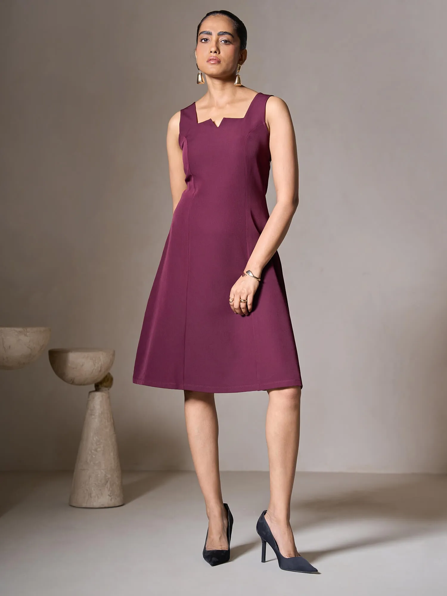 Candace Sleeveless A-line Dress-Wine sold by Salt Attire product image thumbnail 4