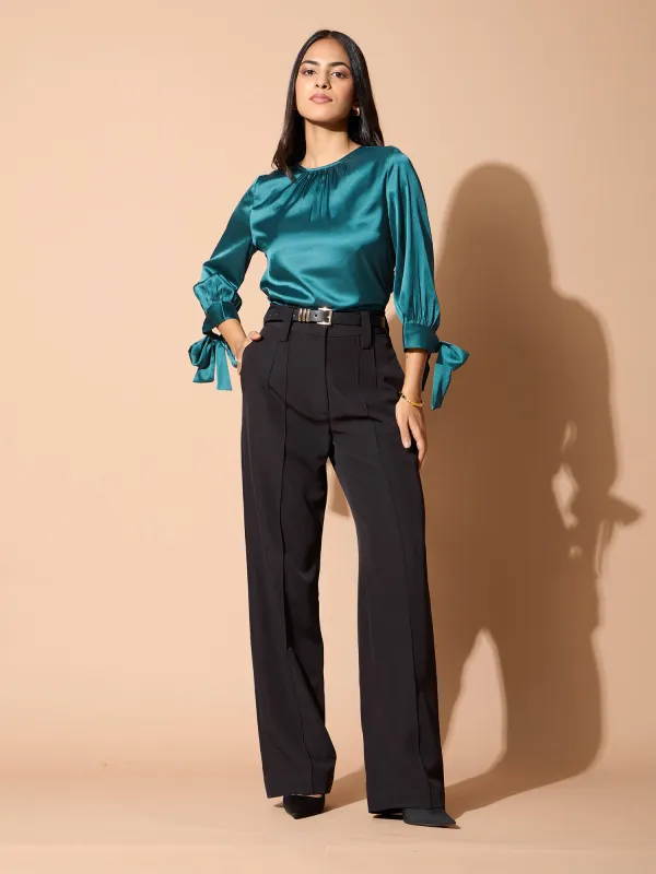 Mirael Tie up Sleeve Top-Teal sold by Salt Attire