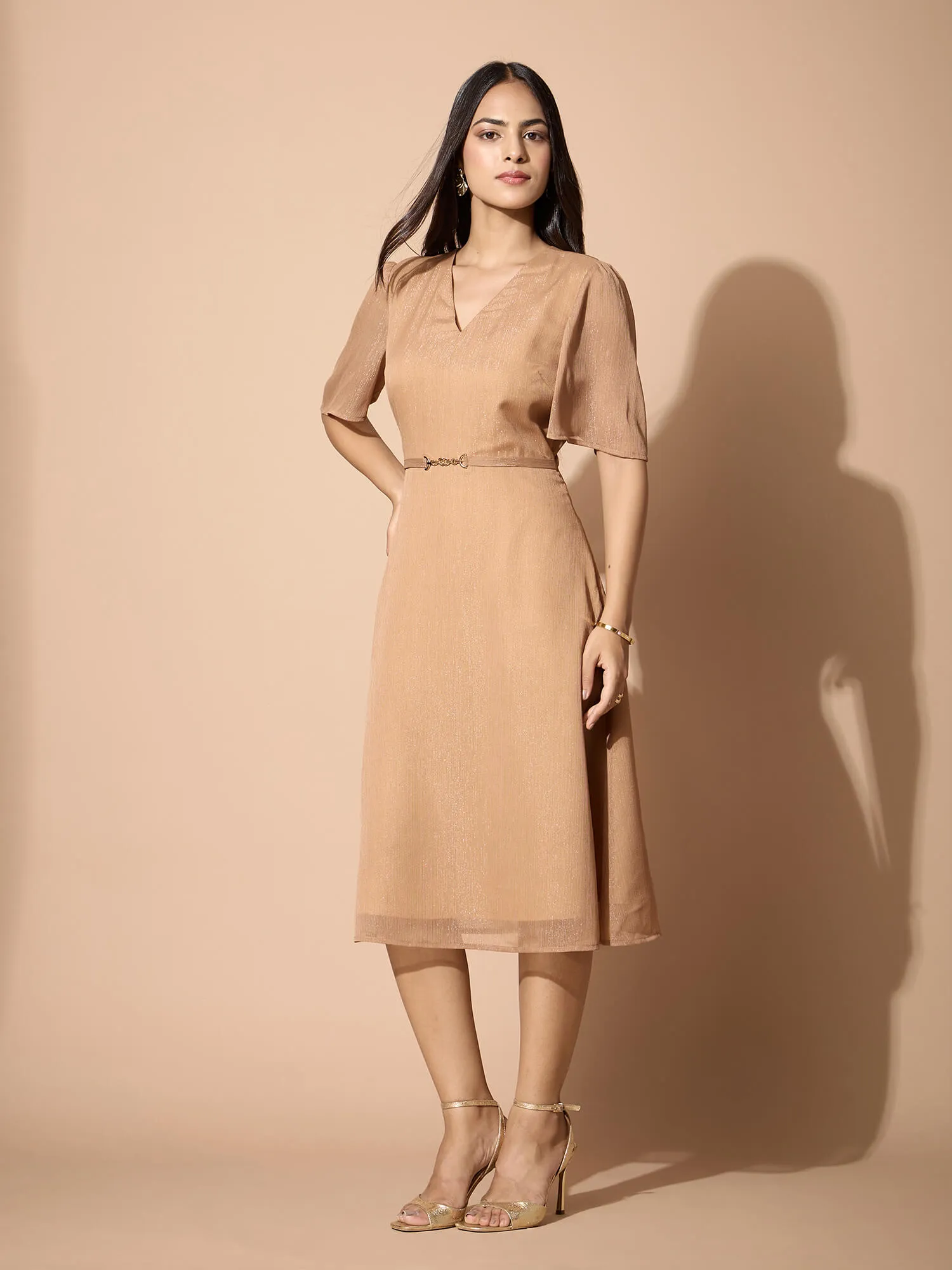 Azra Trim Detail Dress-Gold sold by Salt Attire