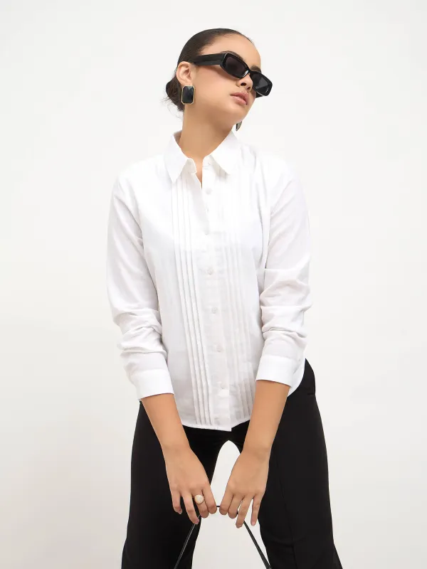 Areum Pintuck Detail Shirt-White sold by Salt Attire