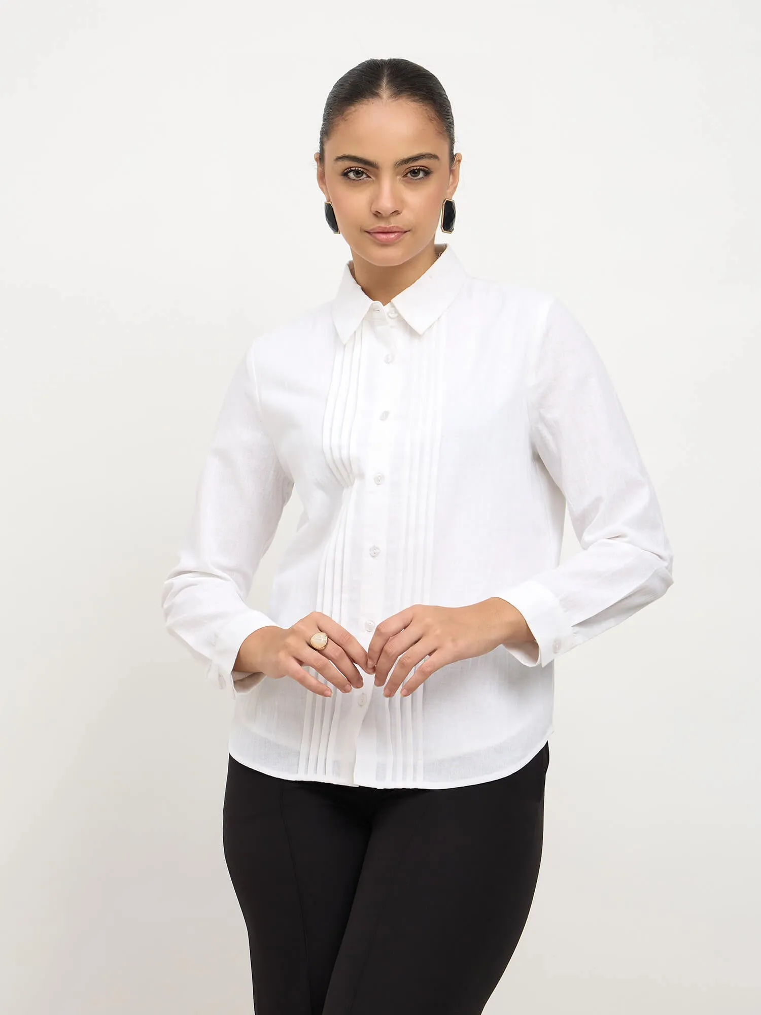Areum Pintuck Detail Shirt-White sold by Salt Attire product image thumbnail 5