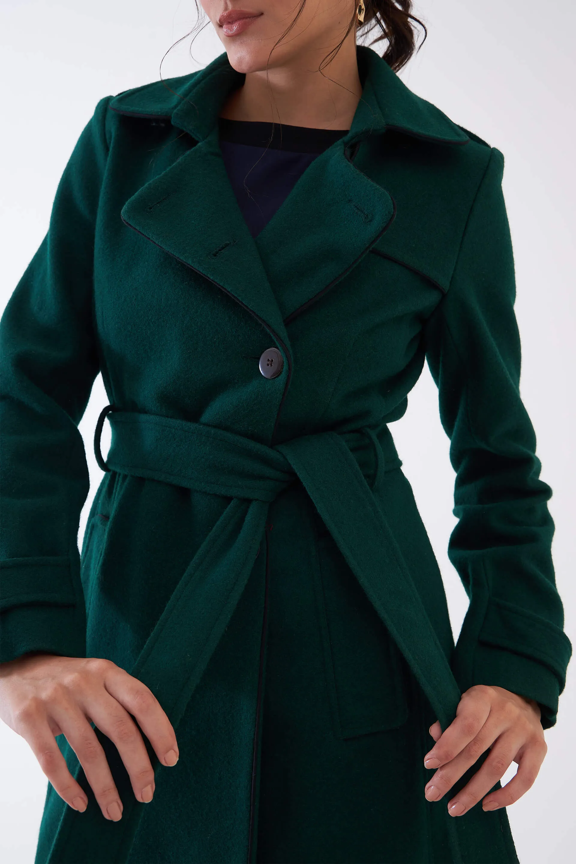 Harriet Double Breasted Longline Coat - Dark Green sold by Salt Attire product image thumbnail 4
