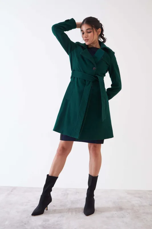Harriet Double Breasted Longline Coat - Dark Green sold by Salt Attire