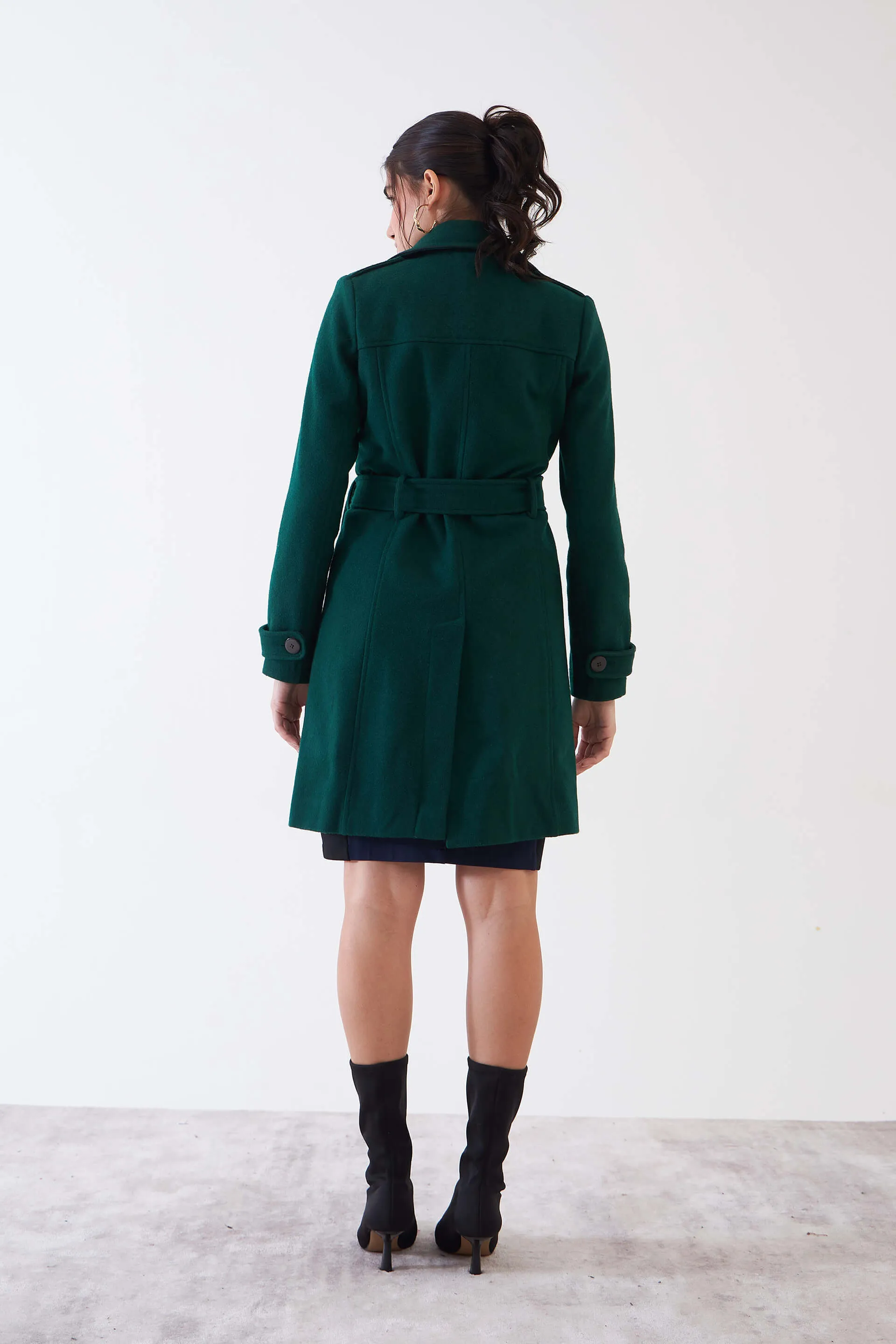 Harriet Double Breasted Longline Coat - Dark Green sold by Salt Attire product image thumbnail 3