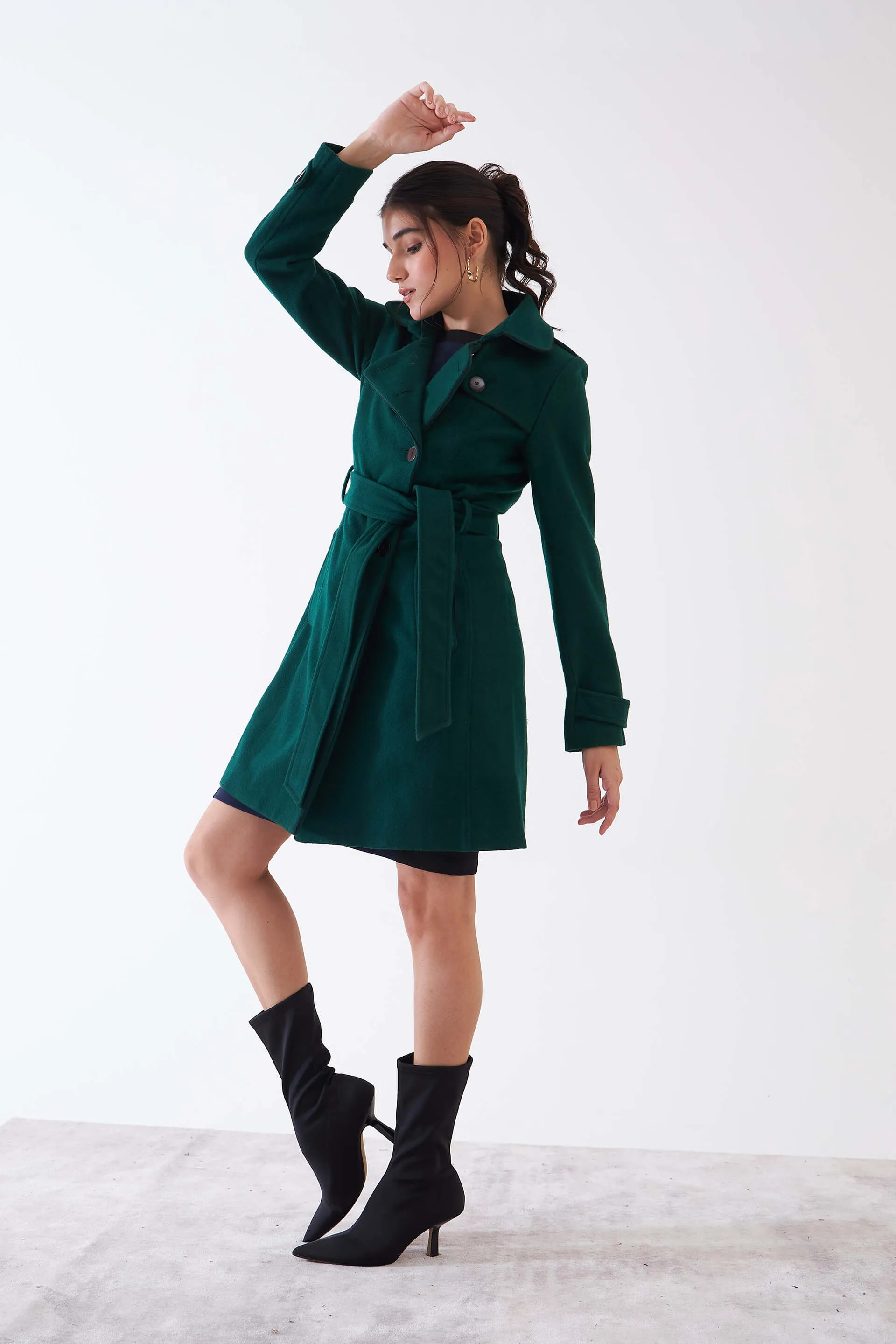 Harriet Double Breasted Longline Coat - Dark Green sold by Salt Attire product image thumbnail 2