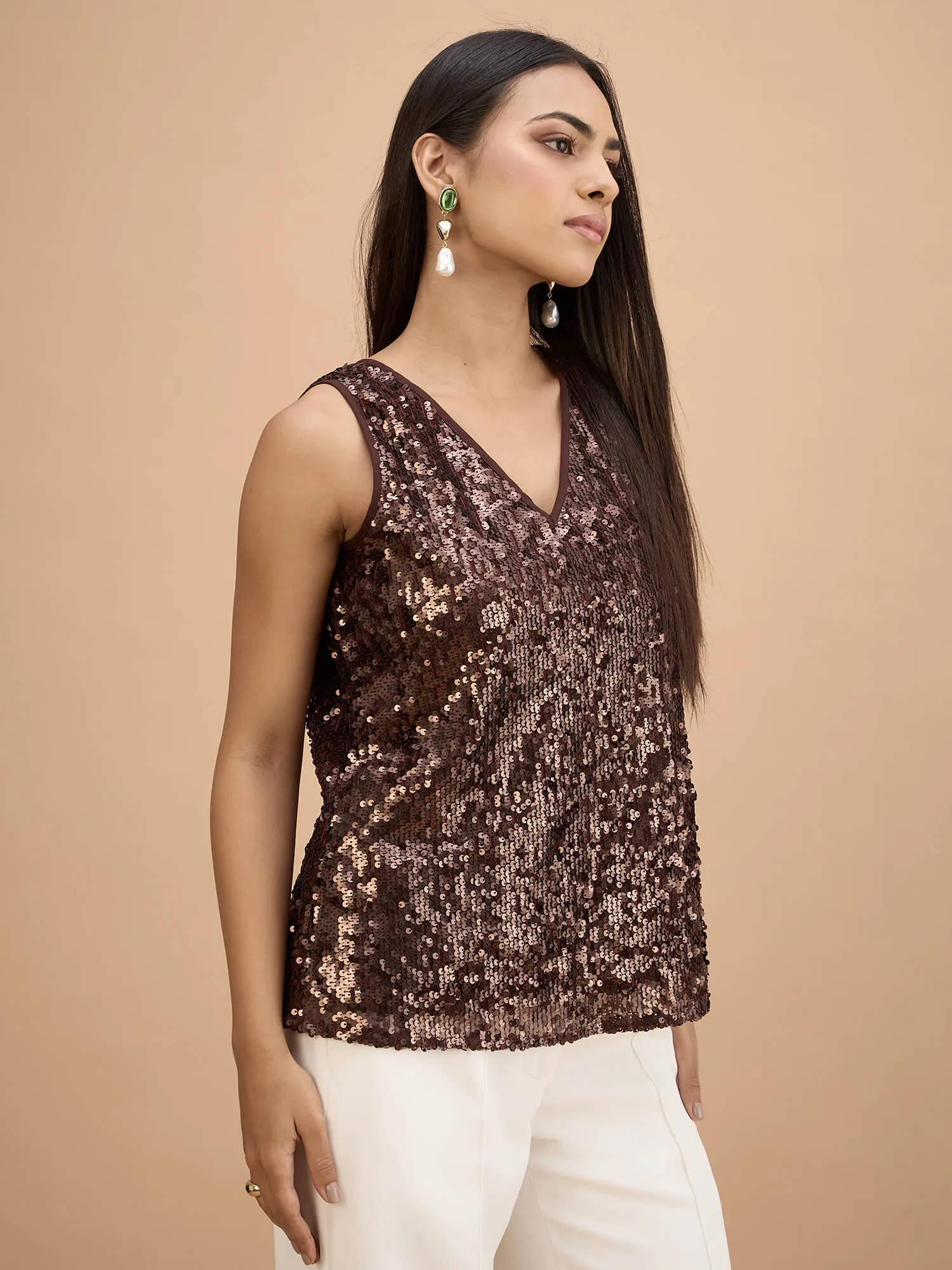 Anne Sleeveless sequin top-Bronze sold by Salt Attire product image thumbnail 5