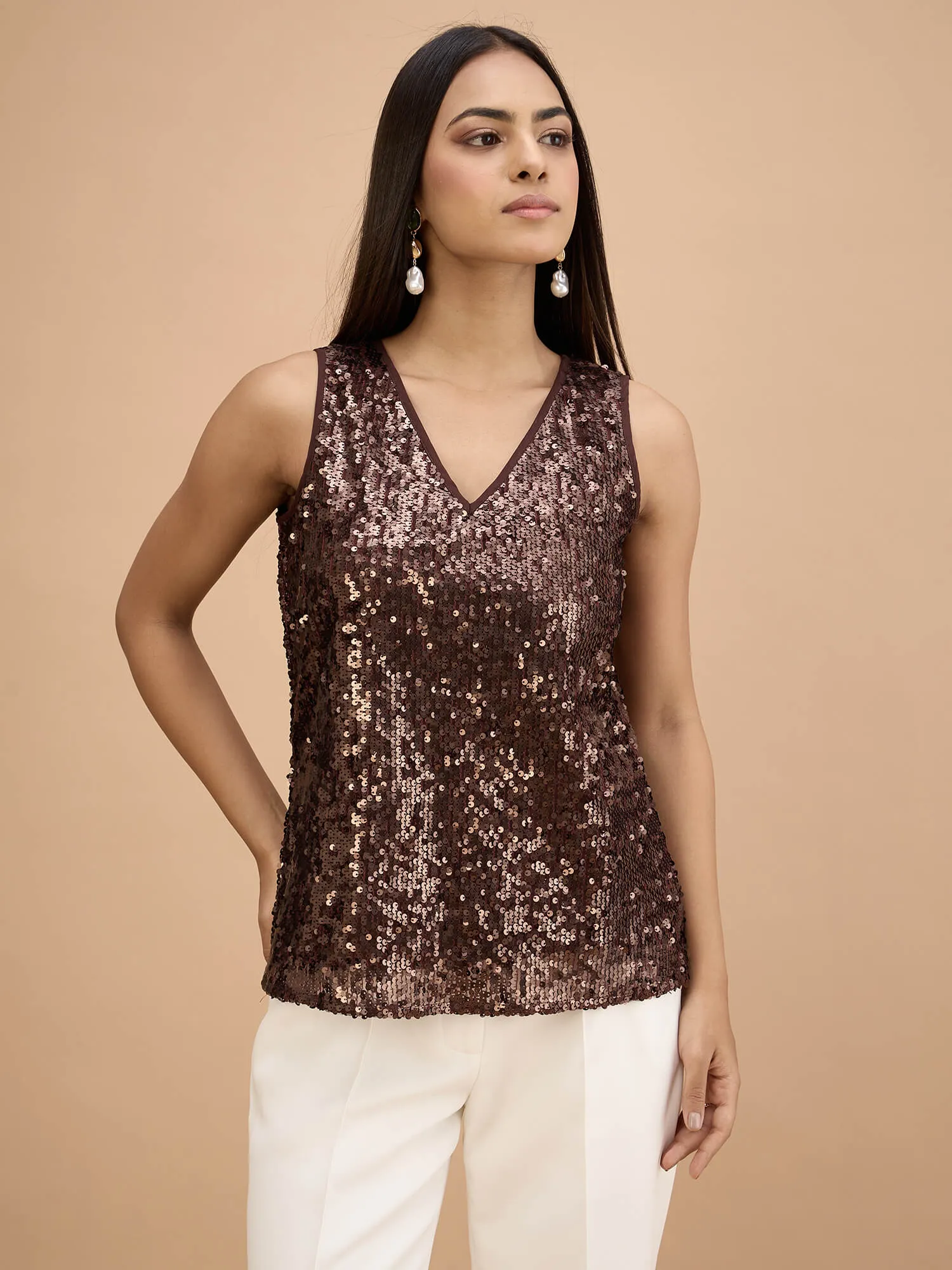 Anne Sleeveless sequin top-Bronze sold by Salt Attire product image thumbnail 4