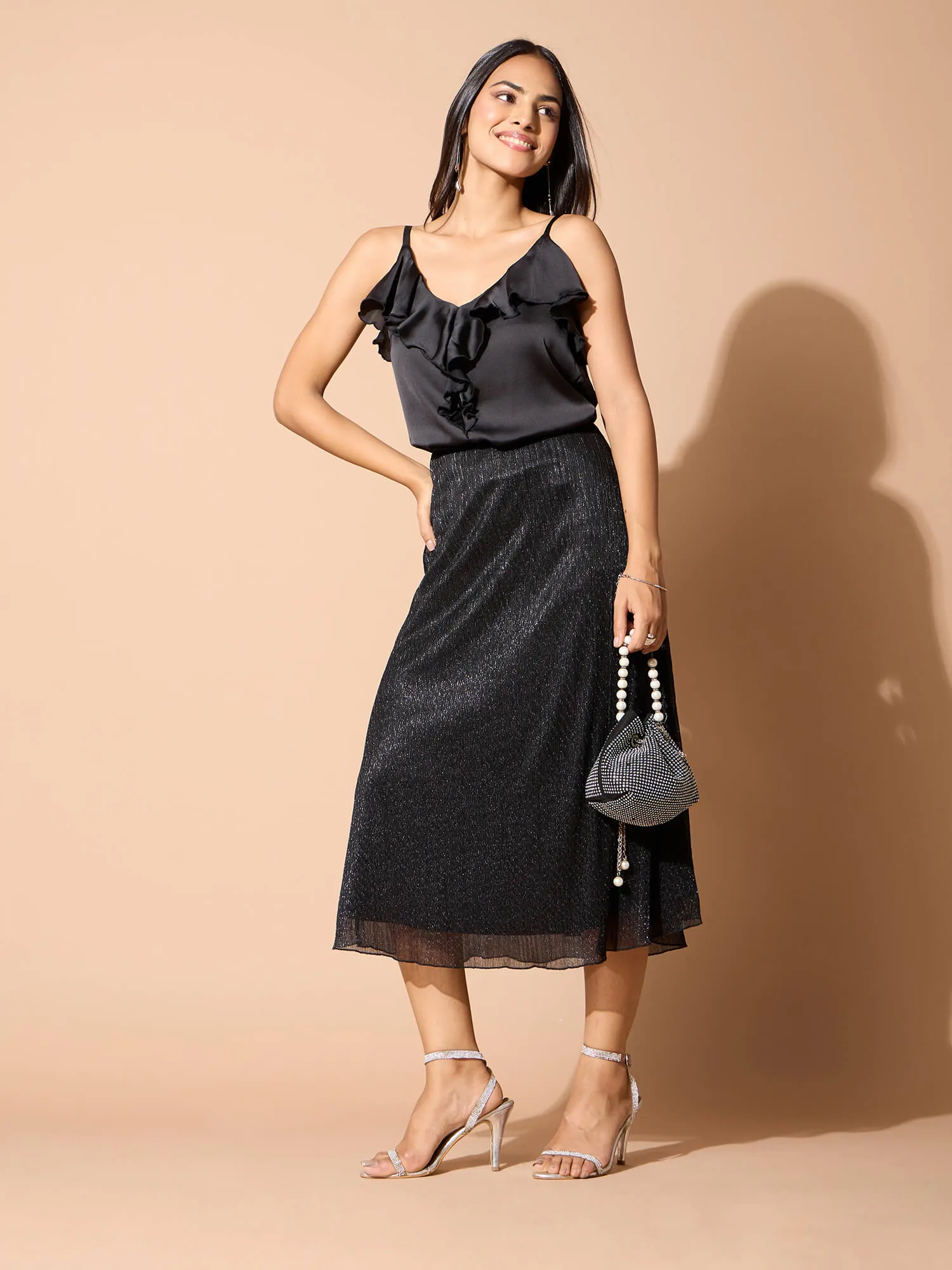 Ciara Plisse Flared Skirt-Black sold by Salt Attire product image thumbnail 5