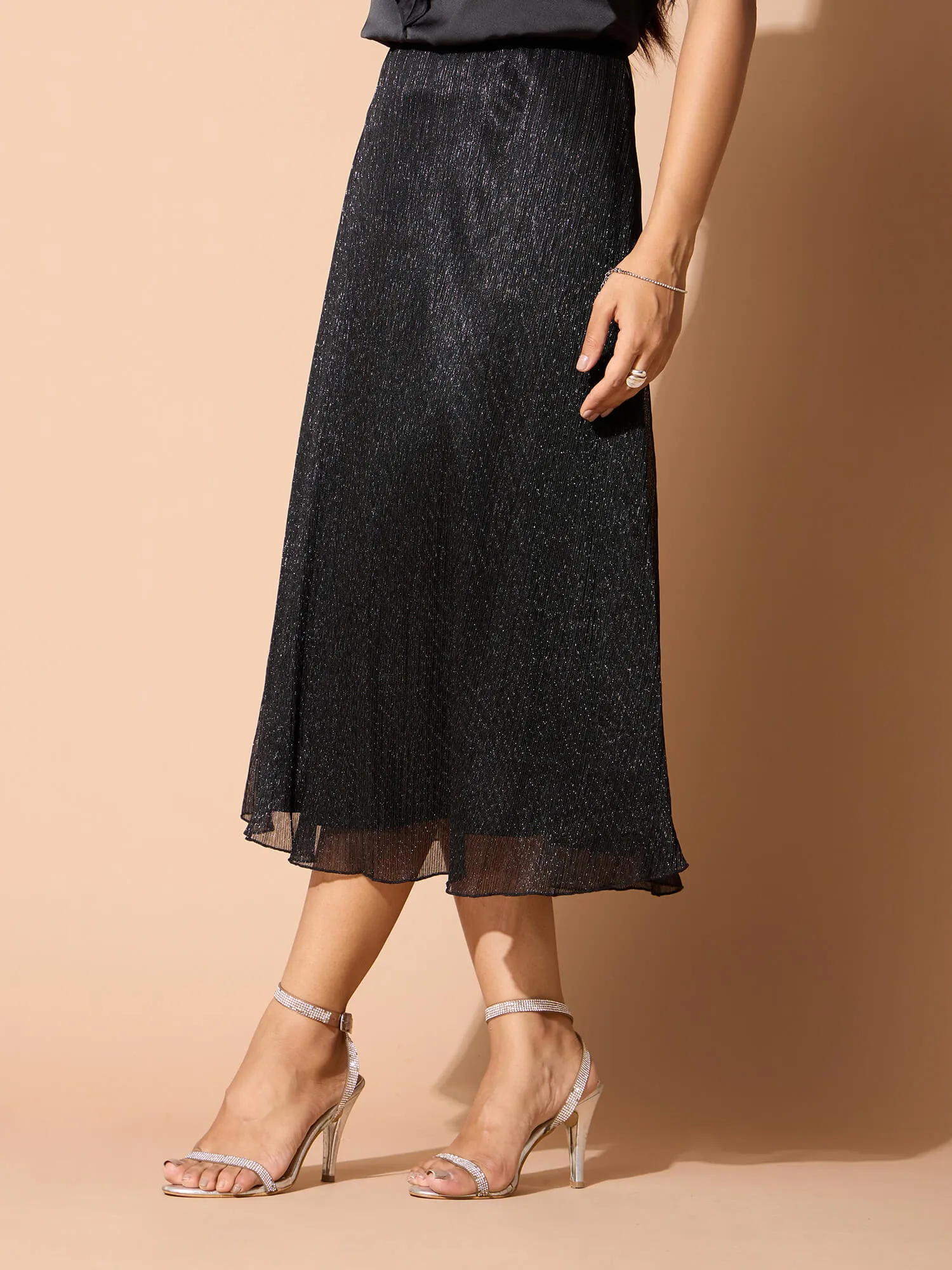 Ciara Plisse Flared Skirt-Black sold by Salt Attire product image thumbnail 4