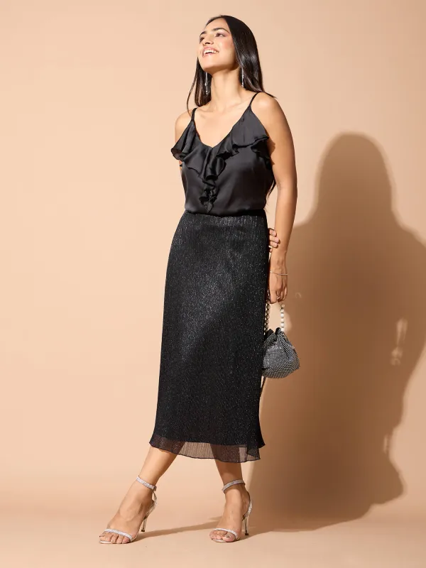 Ciara Plisse Flared Skirt-Black sold by Salt Attire