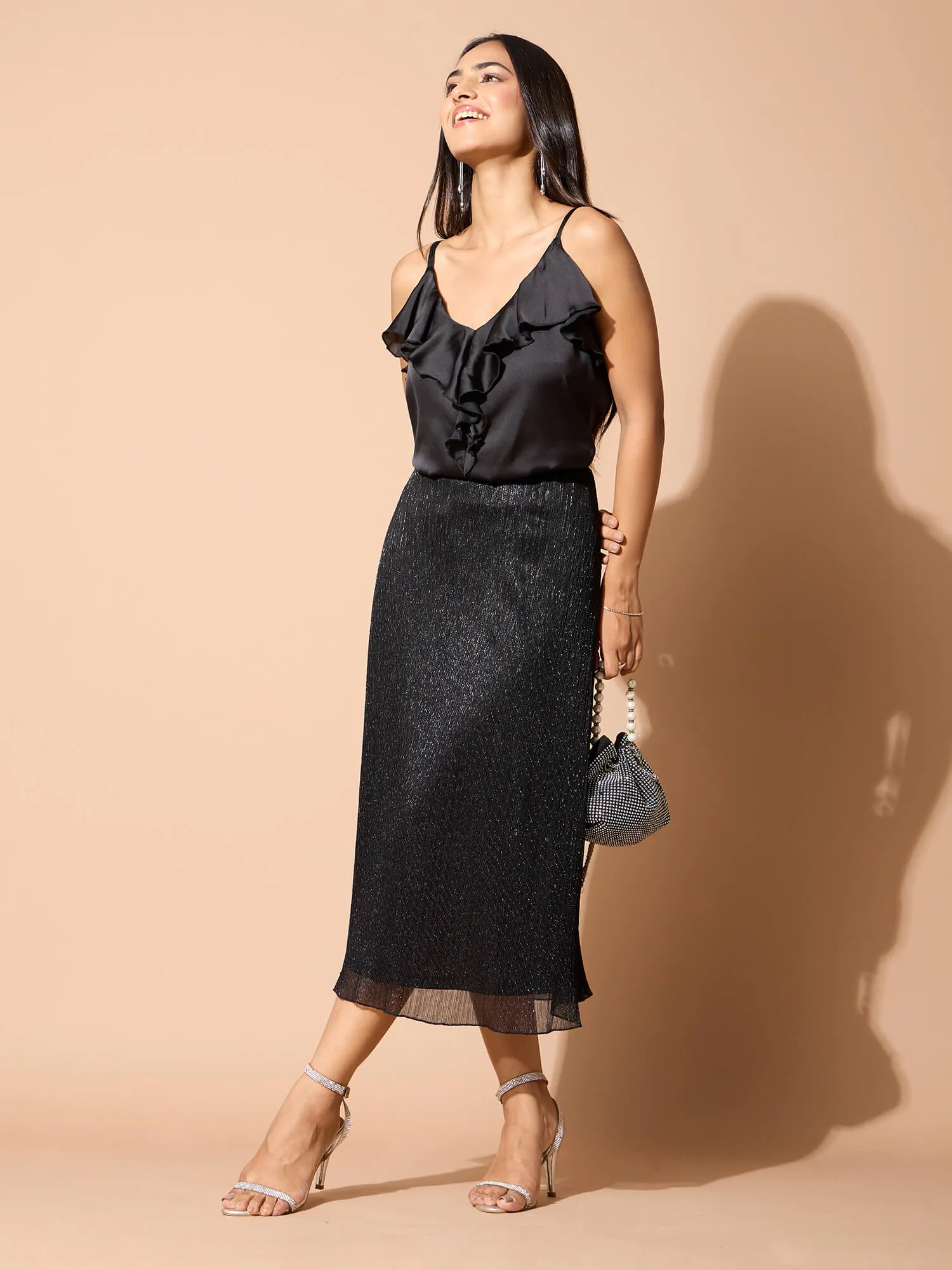 Ciara Plisse Flared Skirt-Black sold by Salt Attire