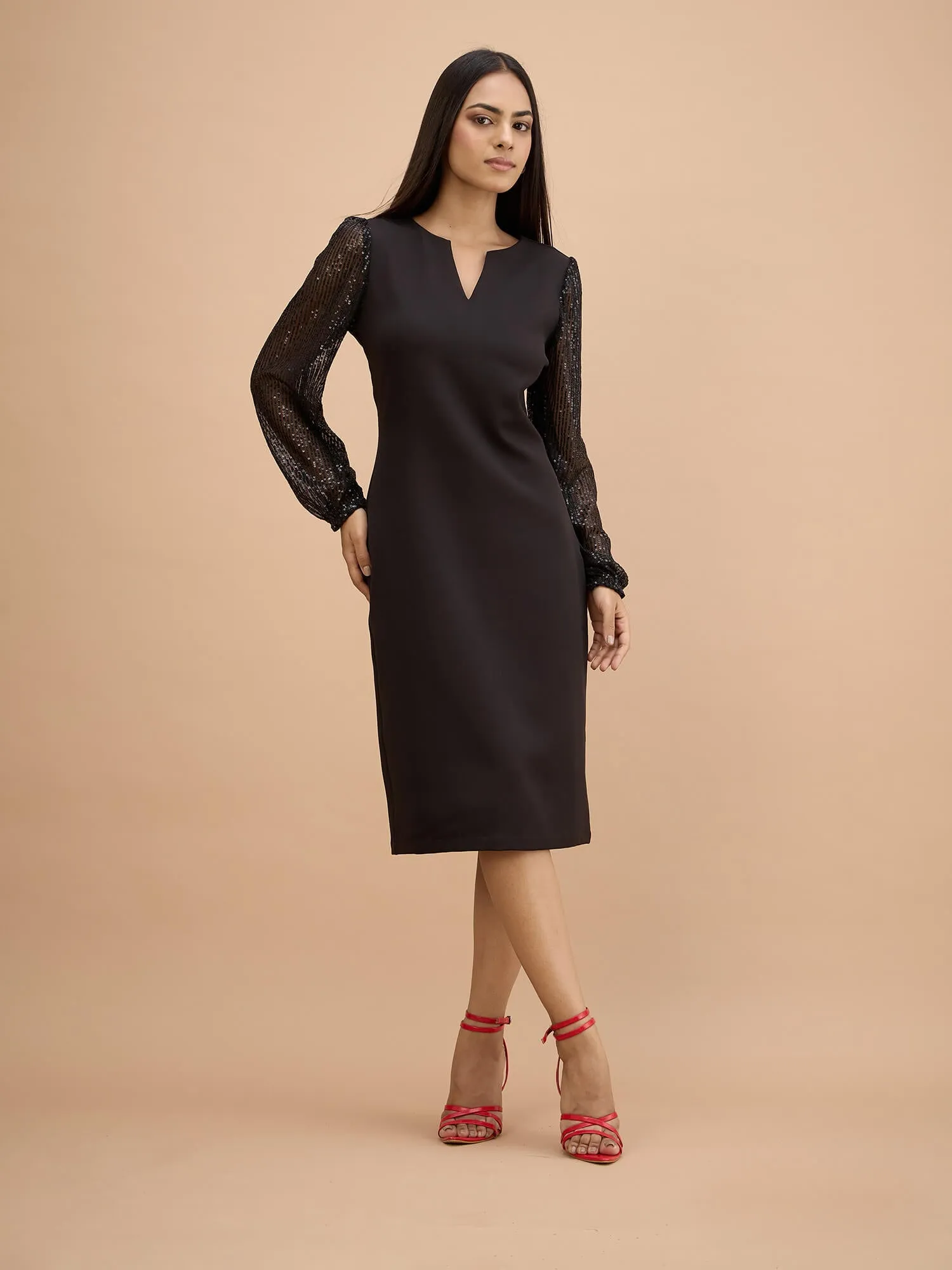 Aurine Sequin balloon sleeve dress-Black sold by Salt Attire product image thumbnail 2