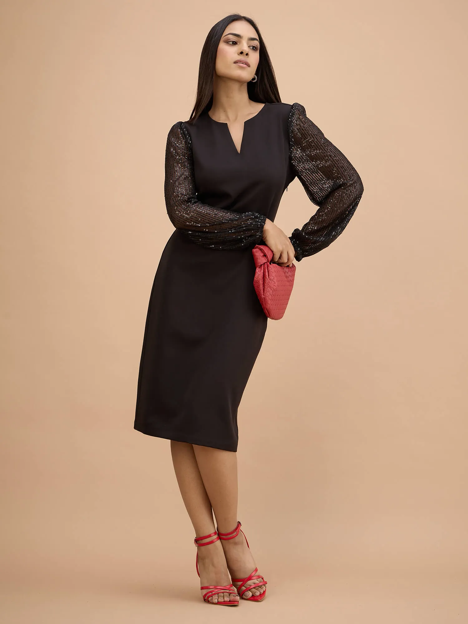 Aurine Sequin balloon sleeve dress-Black sold by Salt Attire product image thumbnail 4