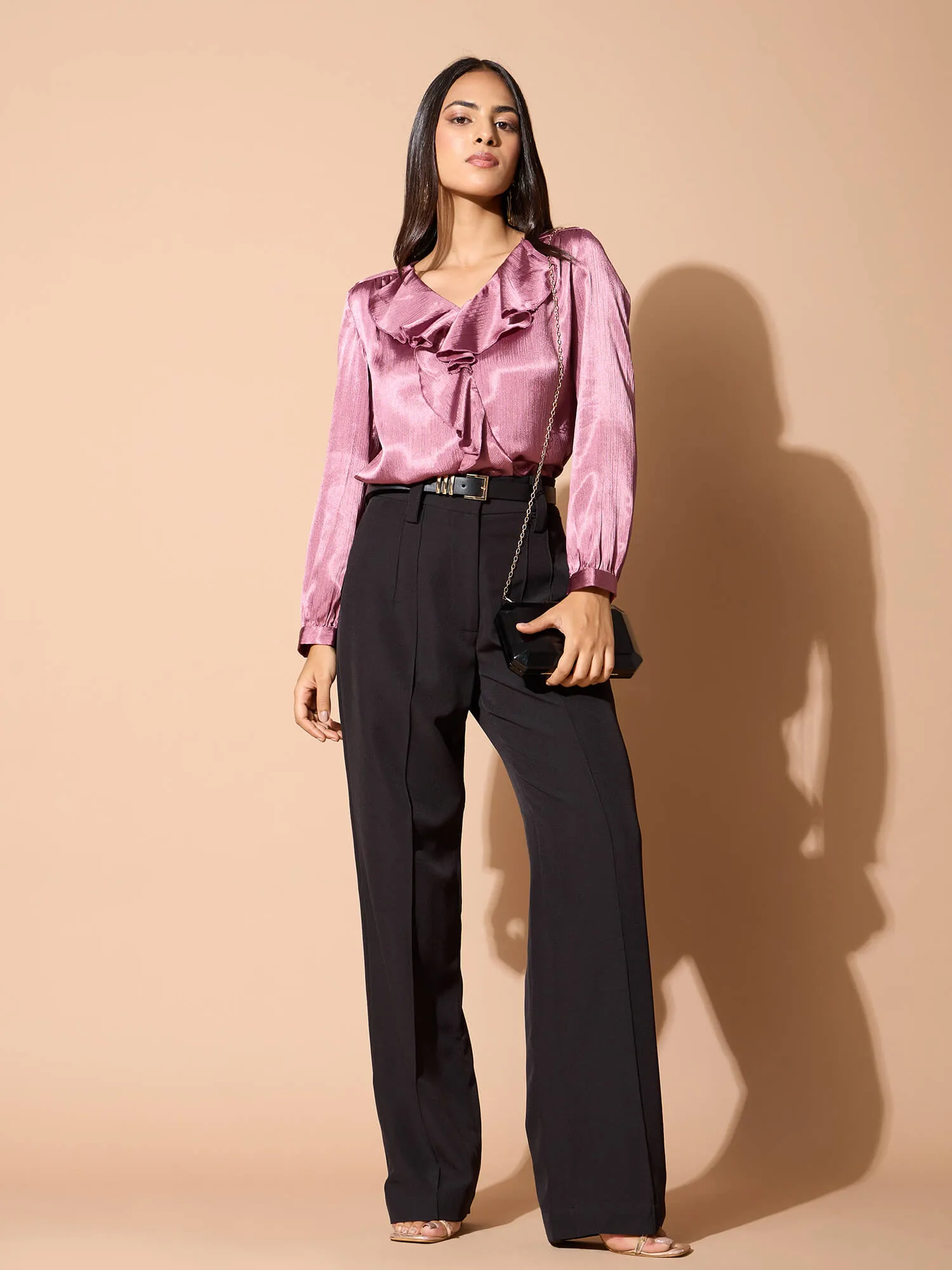 Glint Ruffle neck top-Mauve sold by Salt Attire product image thumbnail 4