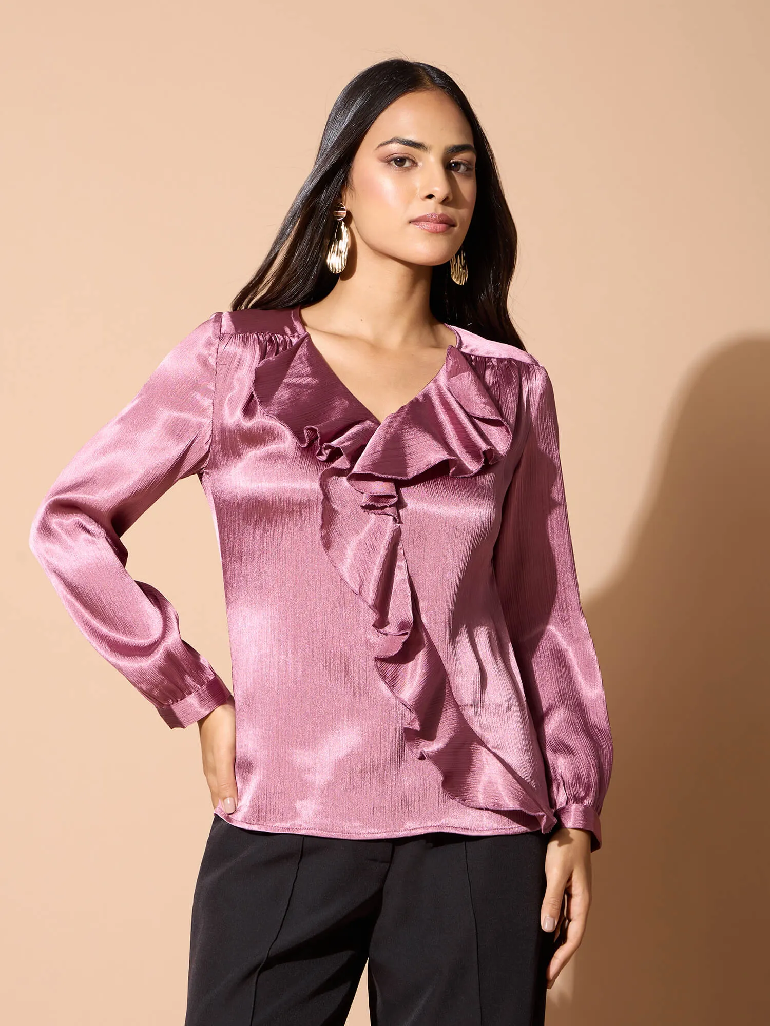 Glint Ruffle neck top-Mauve sold by Salt Attire product image thumbnail 2