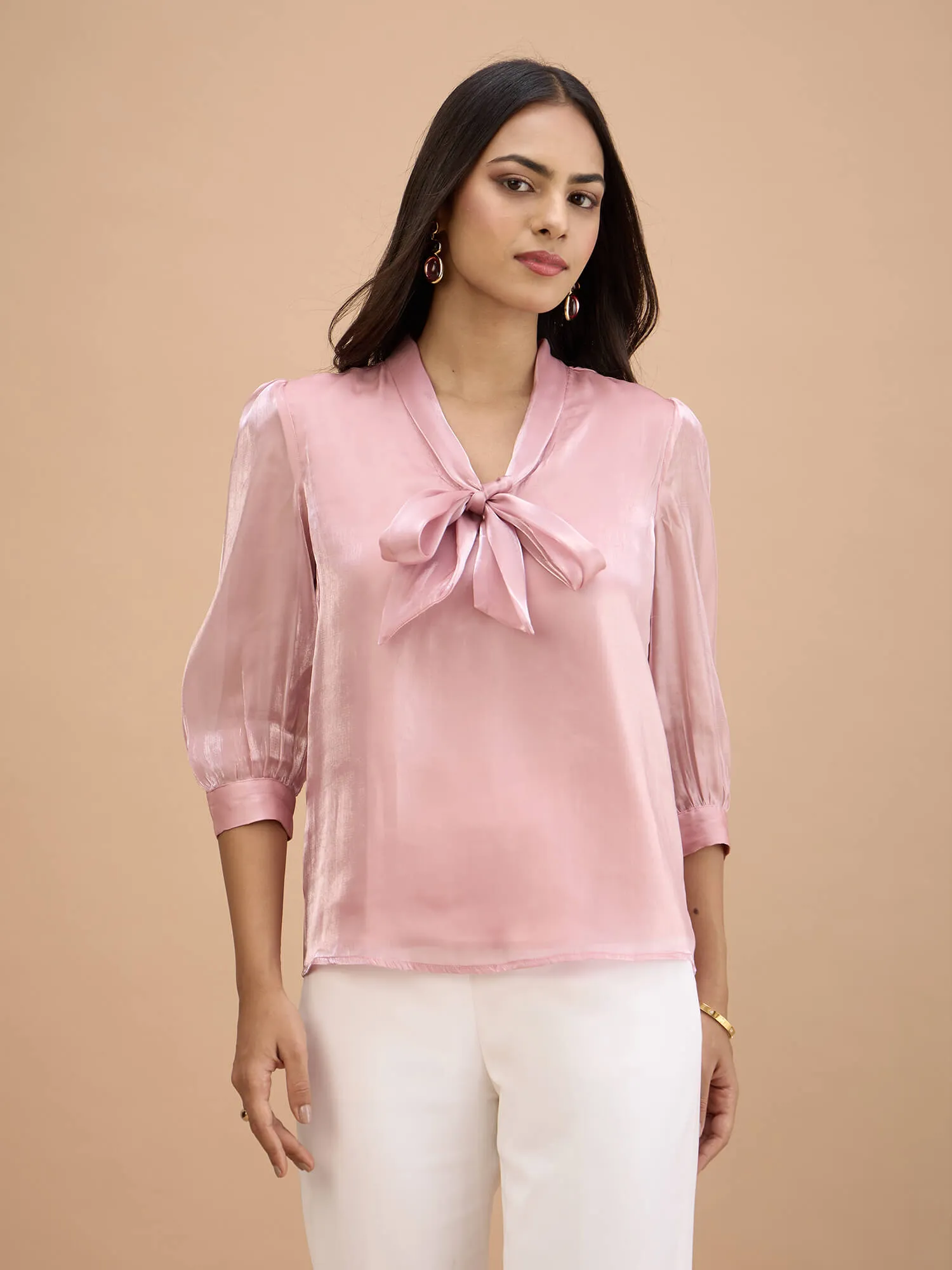 Gleam Tie-up top-Blush Pink sold by Salt Attire