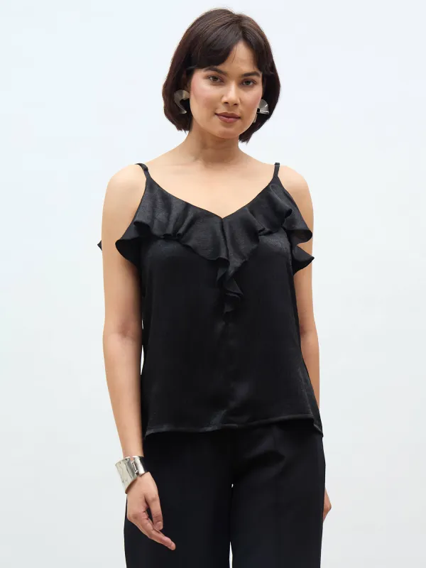 Velora Ruffle strap top-Black sold by Salt Attire