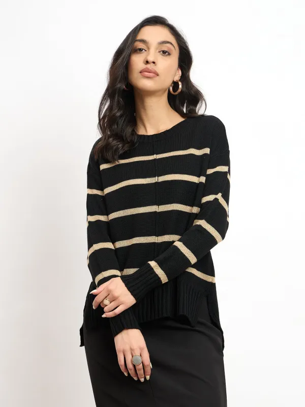 Penelope Striped Knit Sweater - Black & Beige sold by Salt Attire