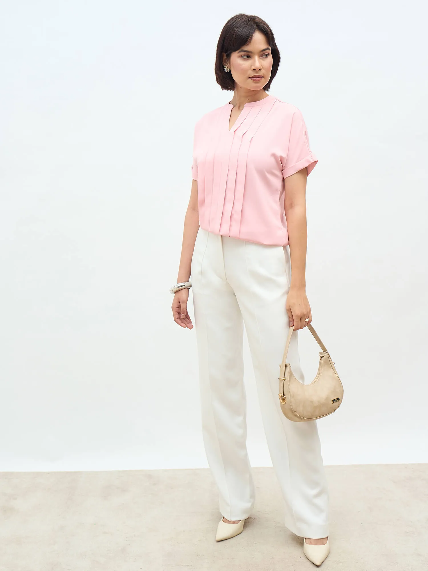Dalia Pleated Top-Blush Pink sold by Salt Attire