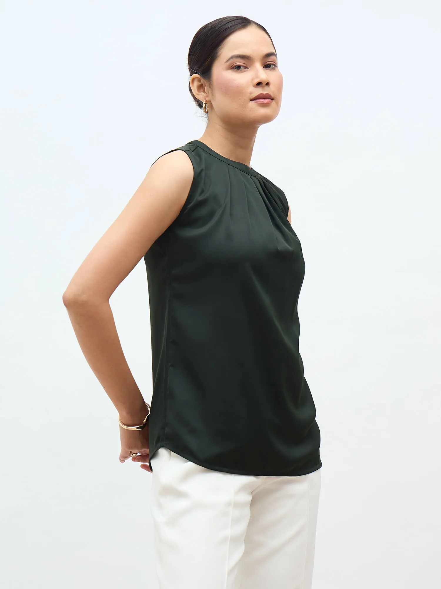 livia Front Pleat Top-olive sold by Salt Attire product image thumbnail 4
