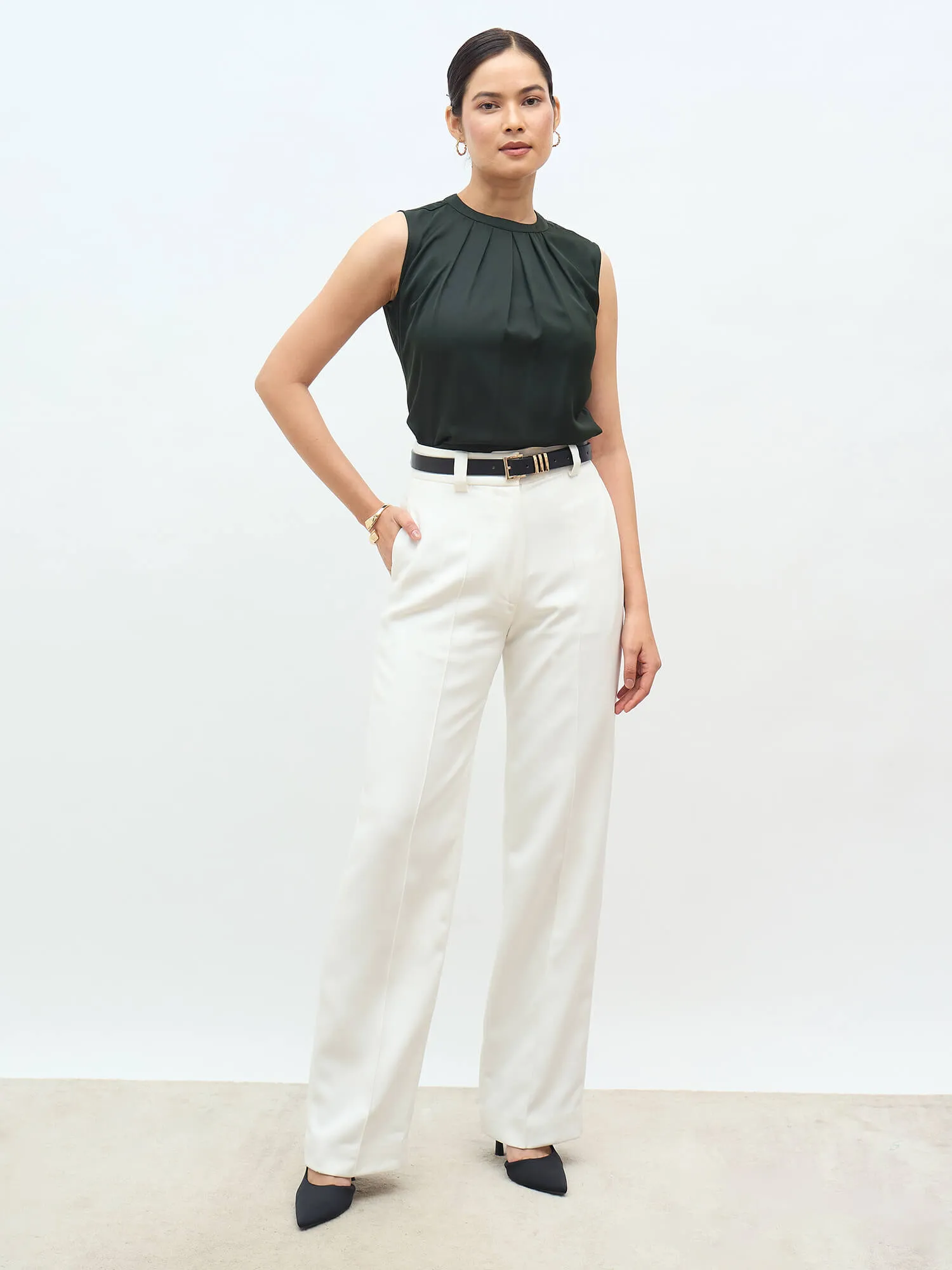 livia Front Pleat Top-olive sold by Salt Attire