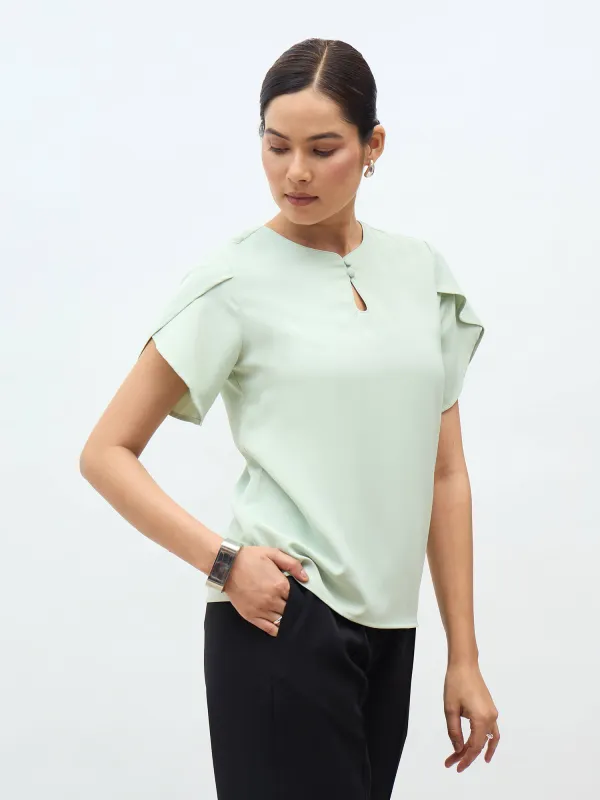 Belma Petal Sleeves Top-Mint Green sold by Salt Attire