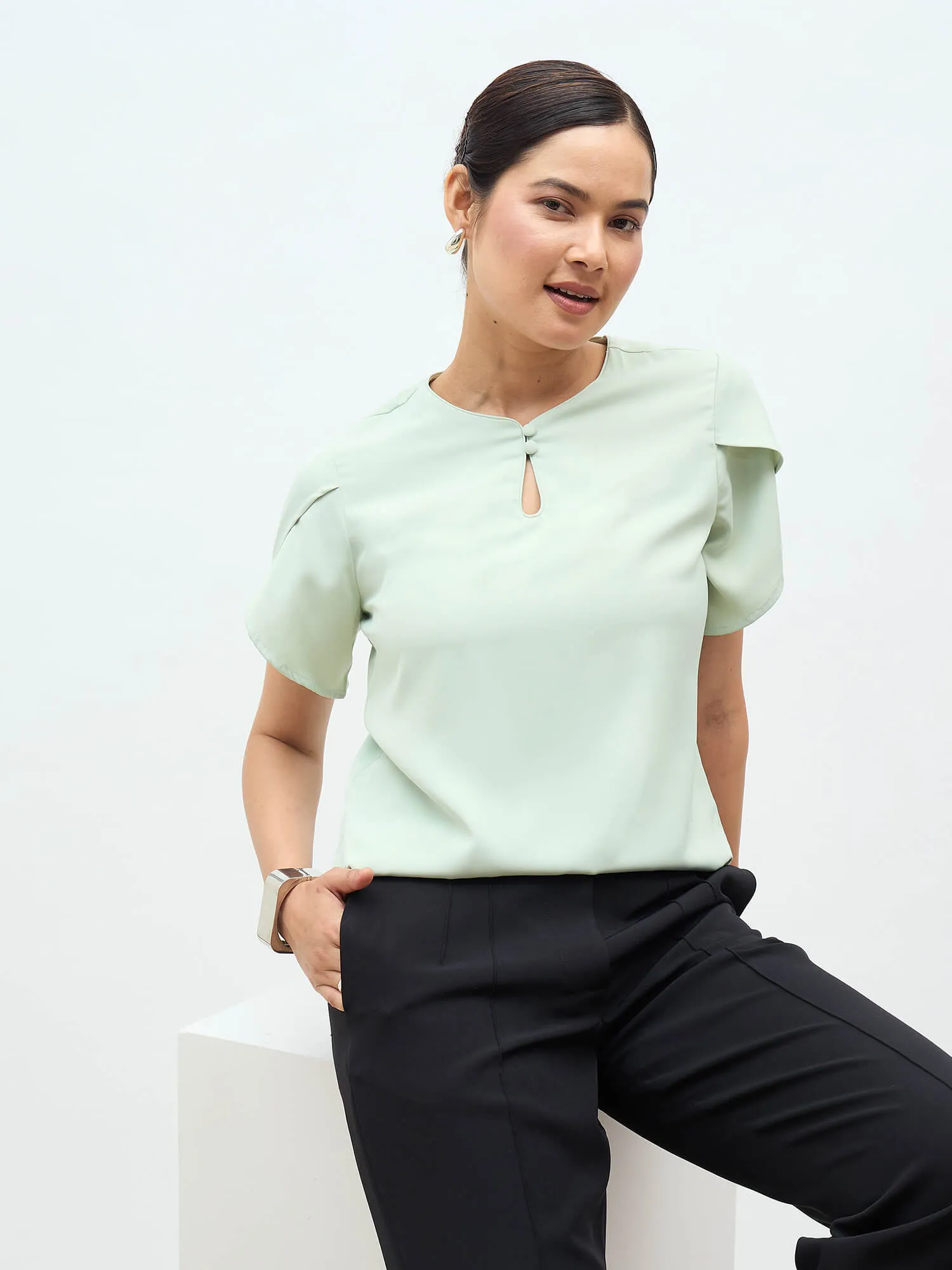 Belma Petal Sleeves Top-Mint Green sold by Salt Attire product image thumbnail 5