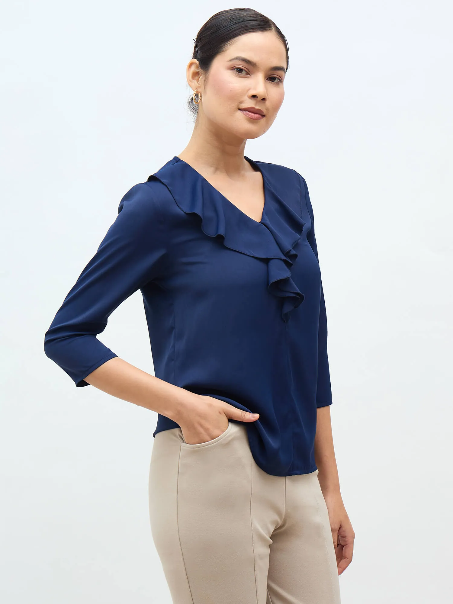 Kiah Ruffled Neckline Top-Navy sold by Salt Attire product image thumbnail 4