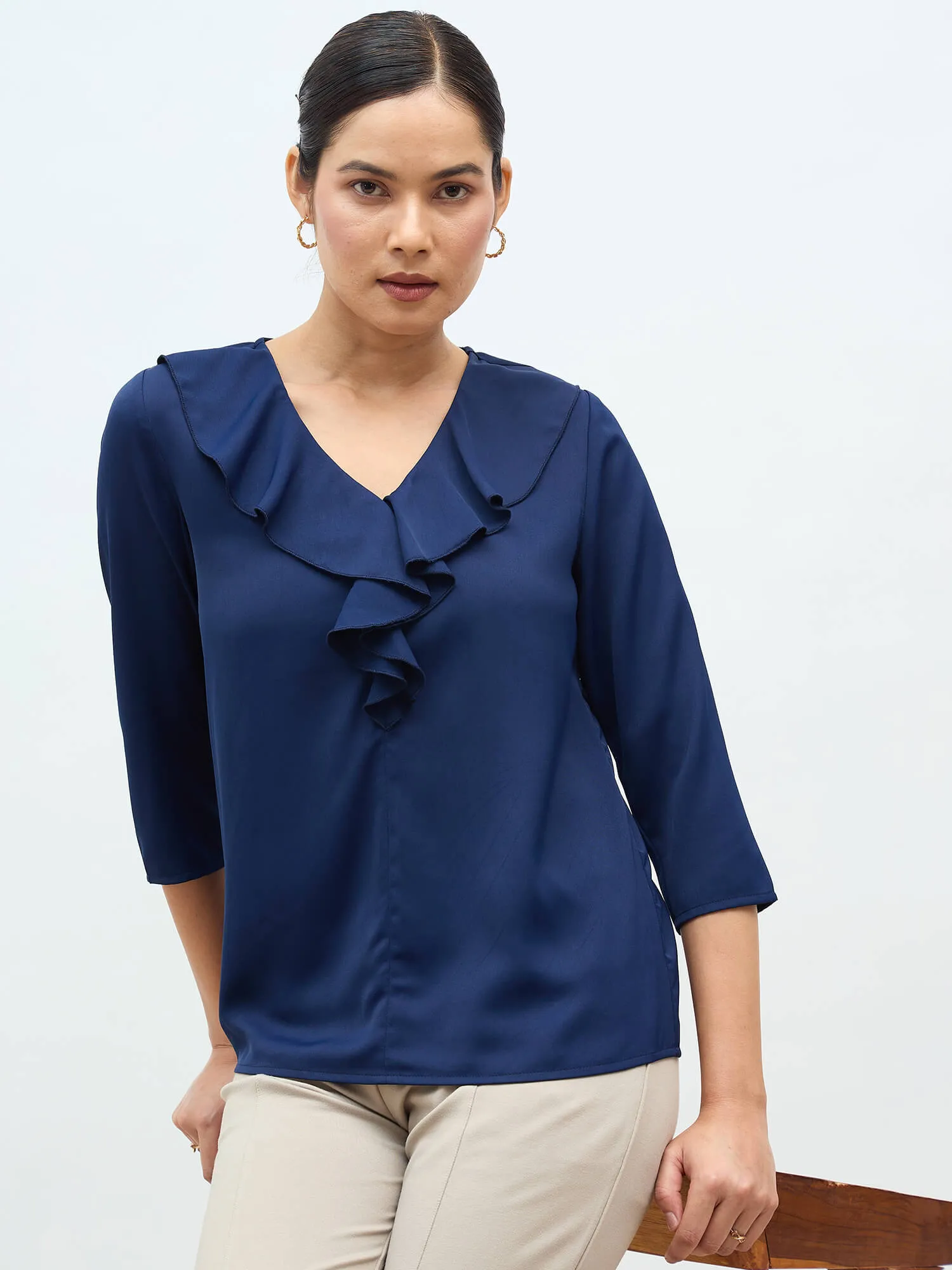 Kiah Ruffled Neckline Top-Navy sold by Salt Attire product image thumbnail 5