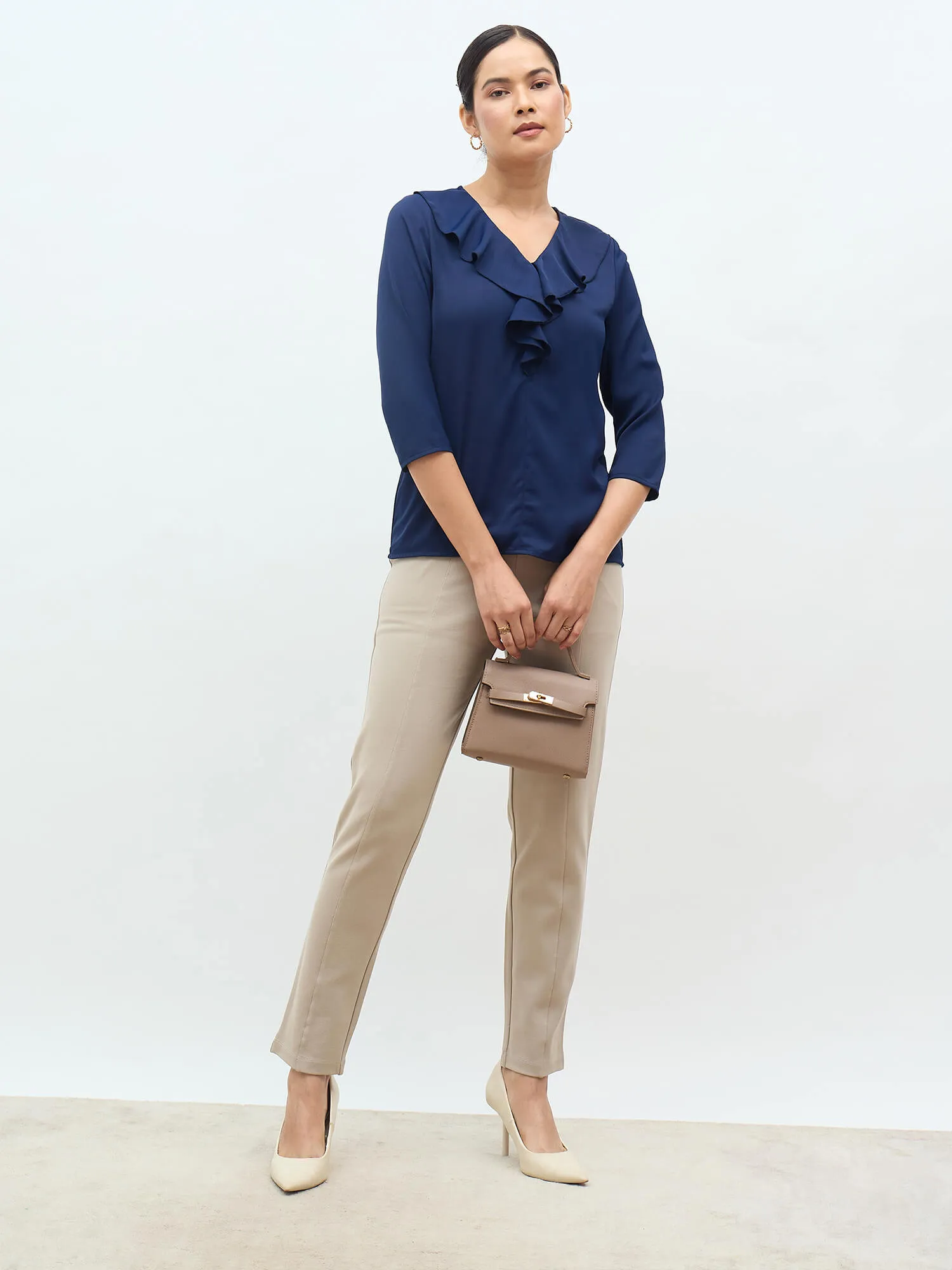 Kiah Ruffled Neckline Top-Navy sold by Salt Attire product image thumbnail 2