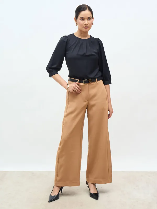 Jeany Pleated Neckline Top-Black sold by Salt Attire