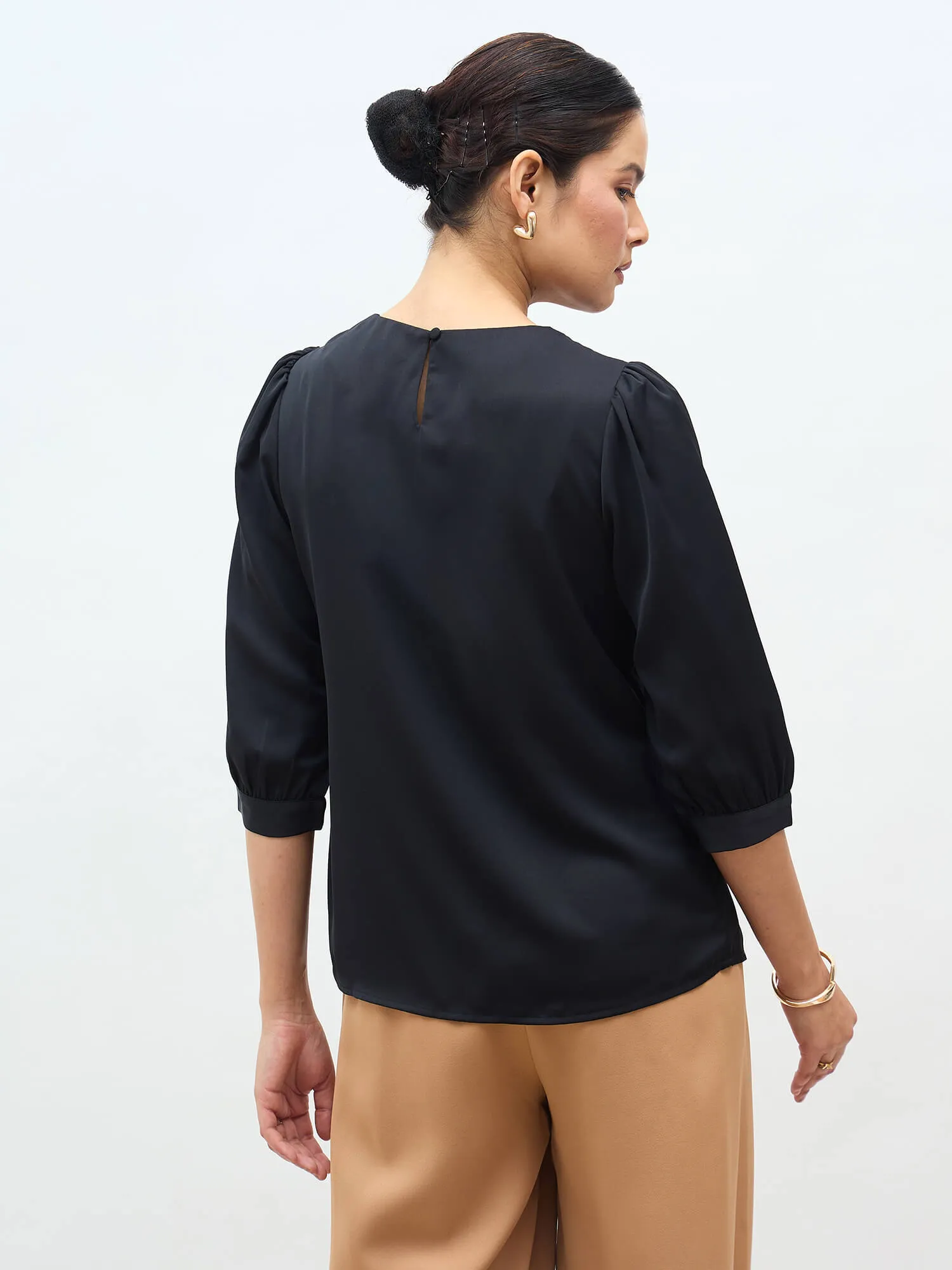 Jeany Pleated Neckline Top-Black sold by Salt Attire product image thumbnail 5