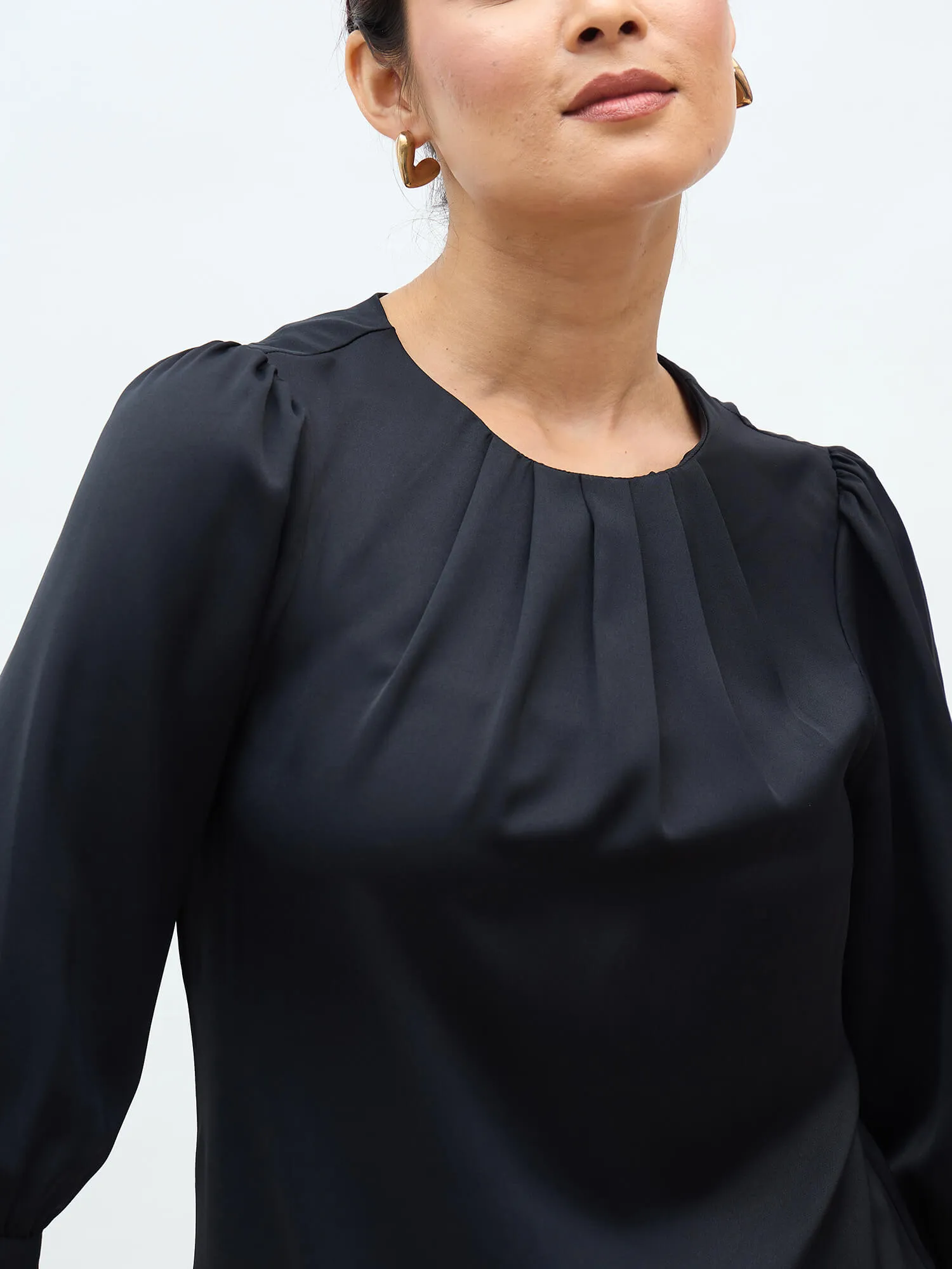 Jeany Pleated Neckline Top-Black sold by Salt Attire product image thumbnail 3
