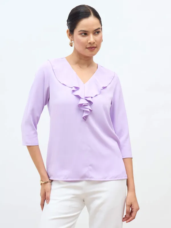 Kiah Ruffled Neckline Top-Lavender sold by Salt Attire