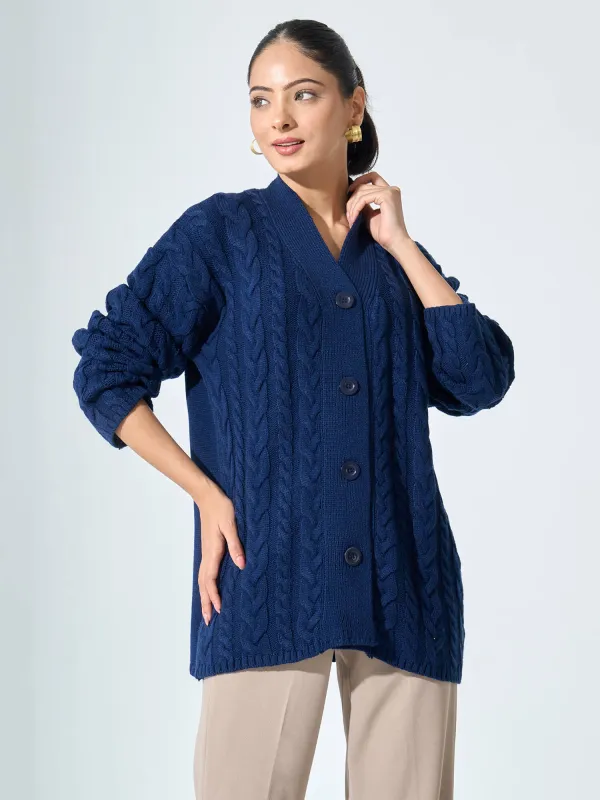 Tabitha Cable Knit Cardigan-Navy sold by Salt Attire