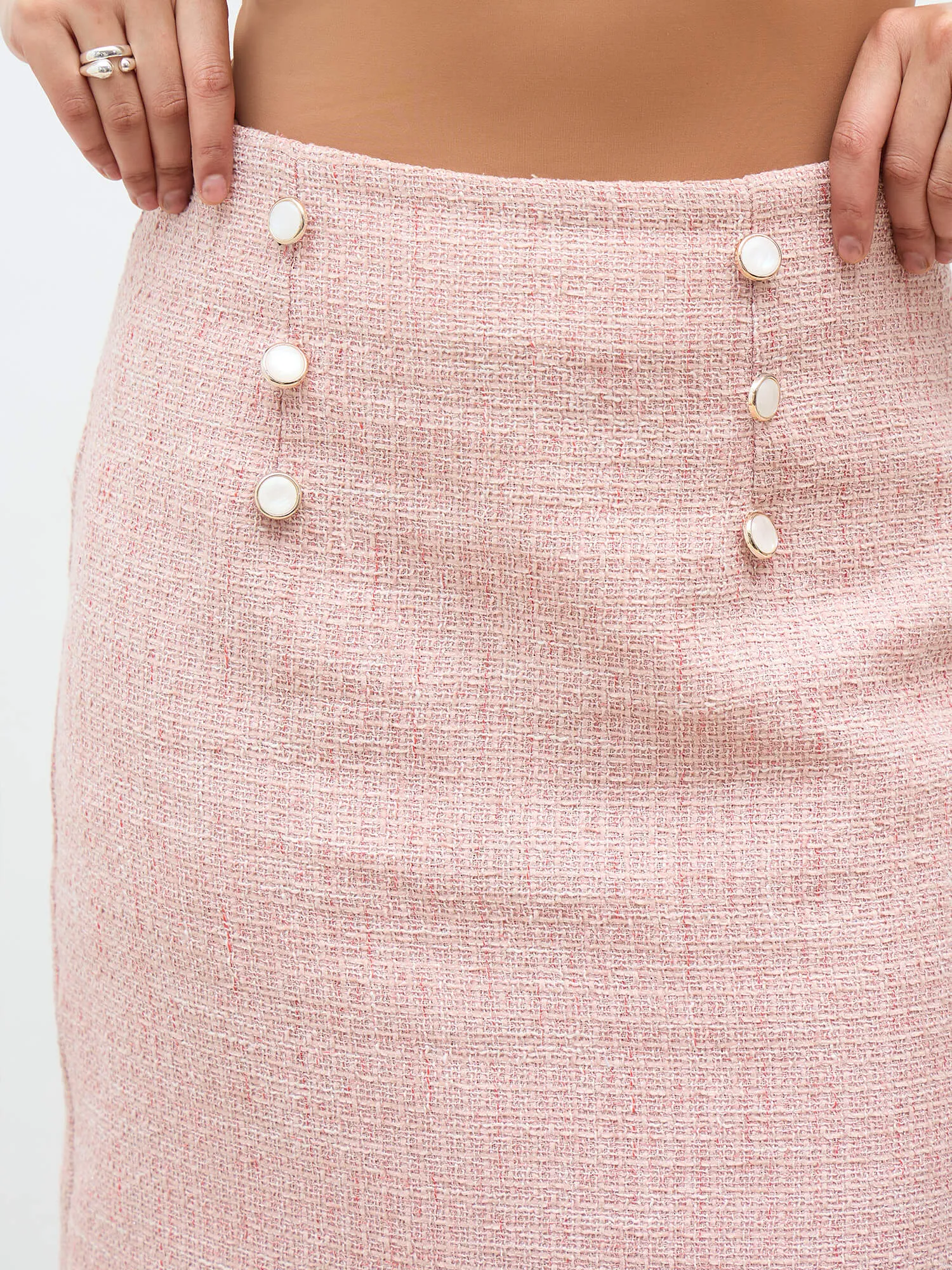 Tinsley Embellished Tweed Skirt-Blush Pink sold by Salt Attire product image thumbnail 3