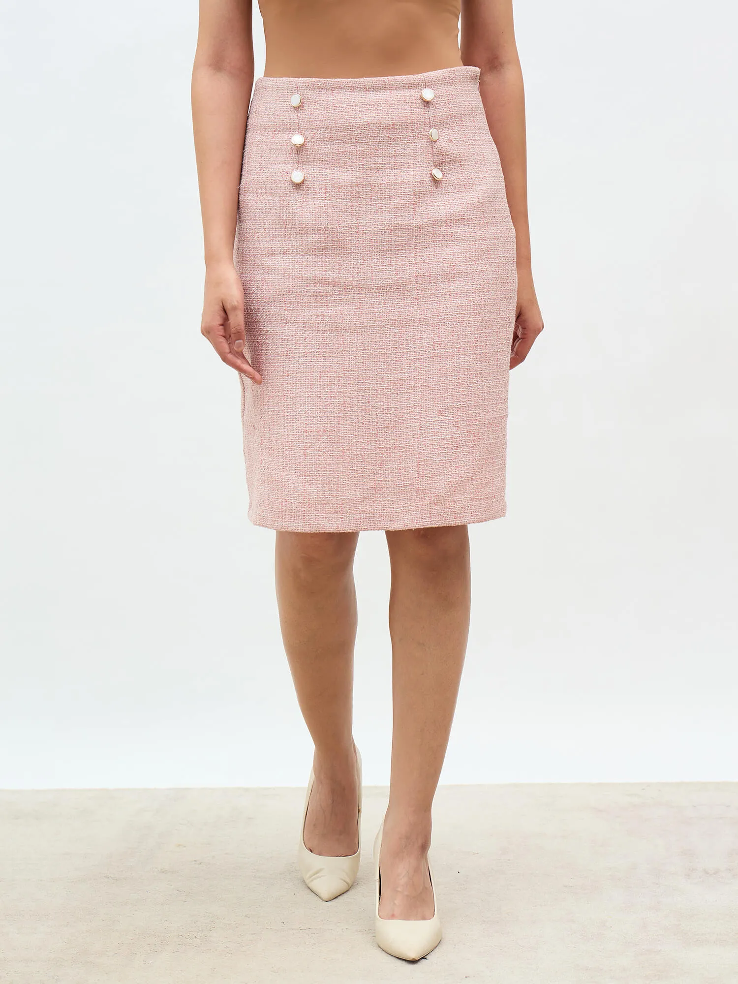 Tinsley Embellished Tweed Skirt-Blush Pink sold by Salt Attire product image thumbnail 2