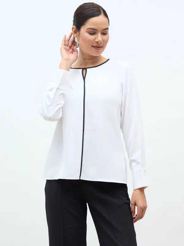 Agate Contrast Piping Top-White sold by Salt Attire